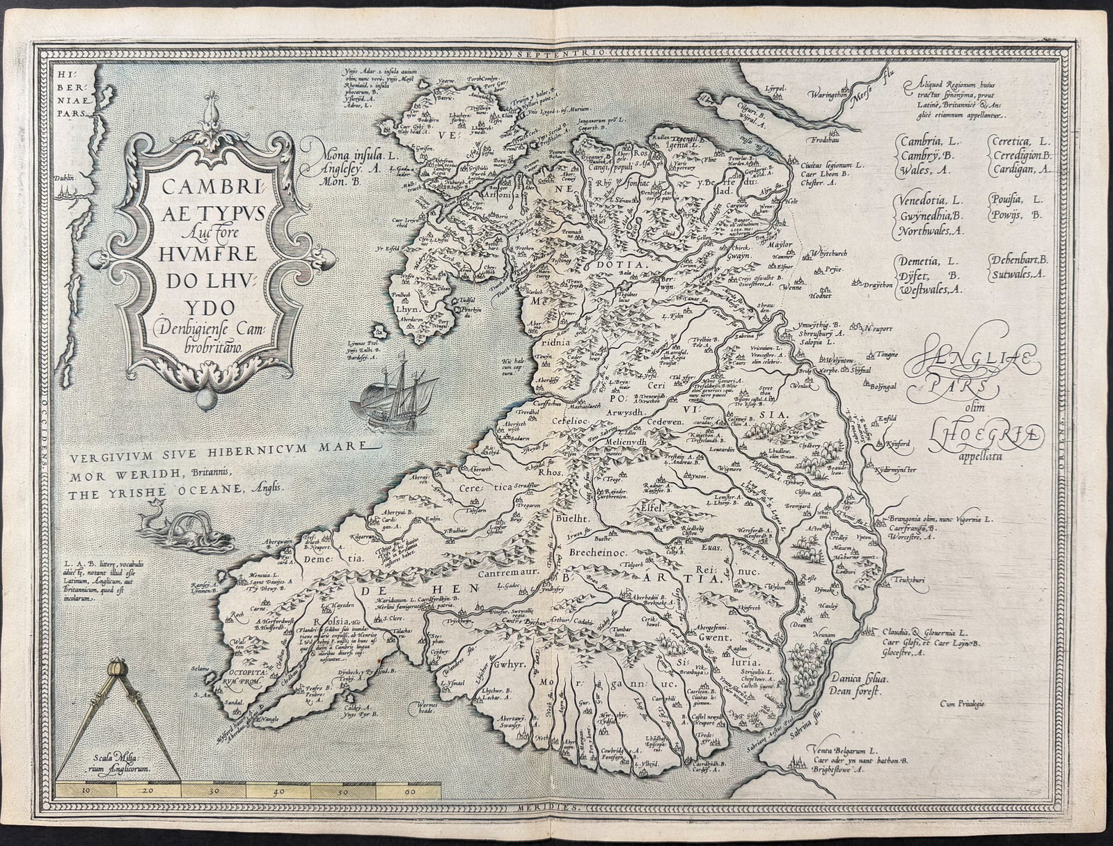Ortelius, pub. 1575 - Map of Wales (1 of 2)