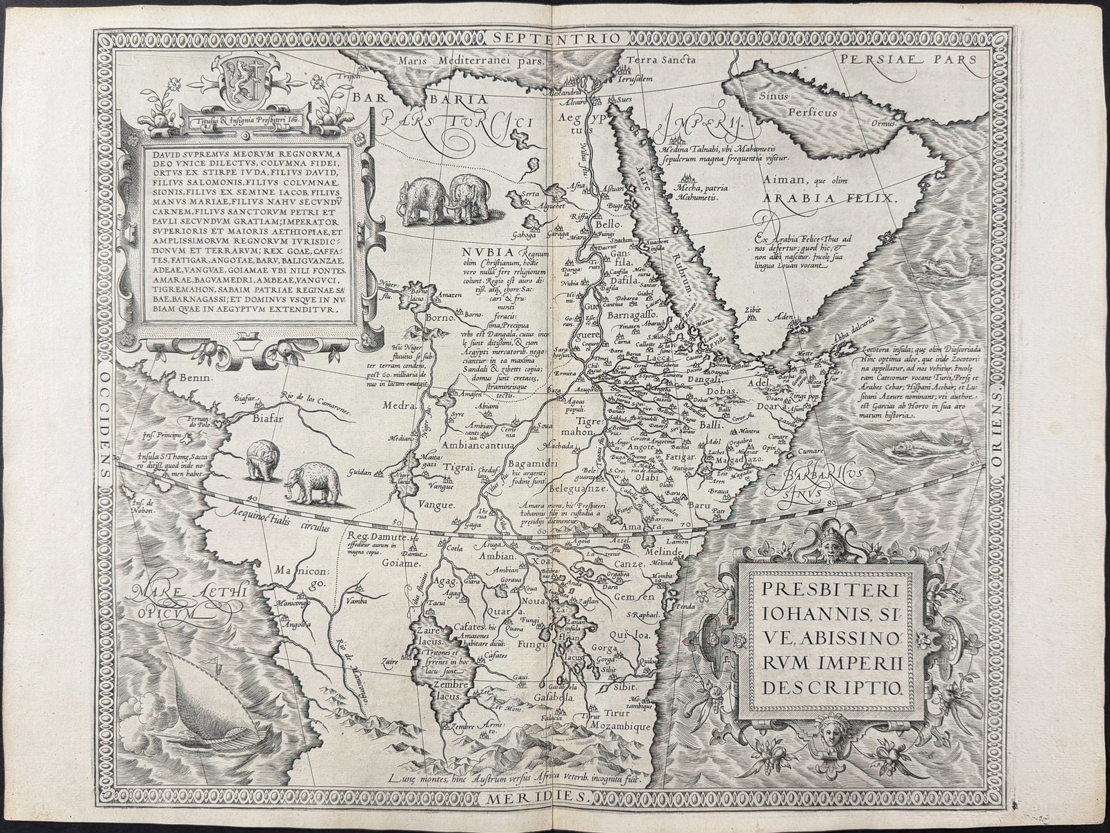 Ortelius, pub. 1575 - Map of Abyssinia or Ethiopia or Northern Africa [Kingdom of Prester John (1 of 2)
