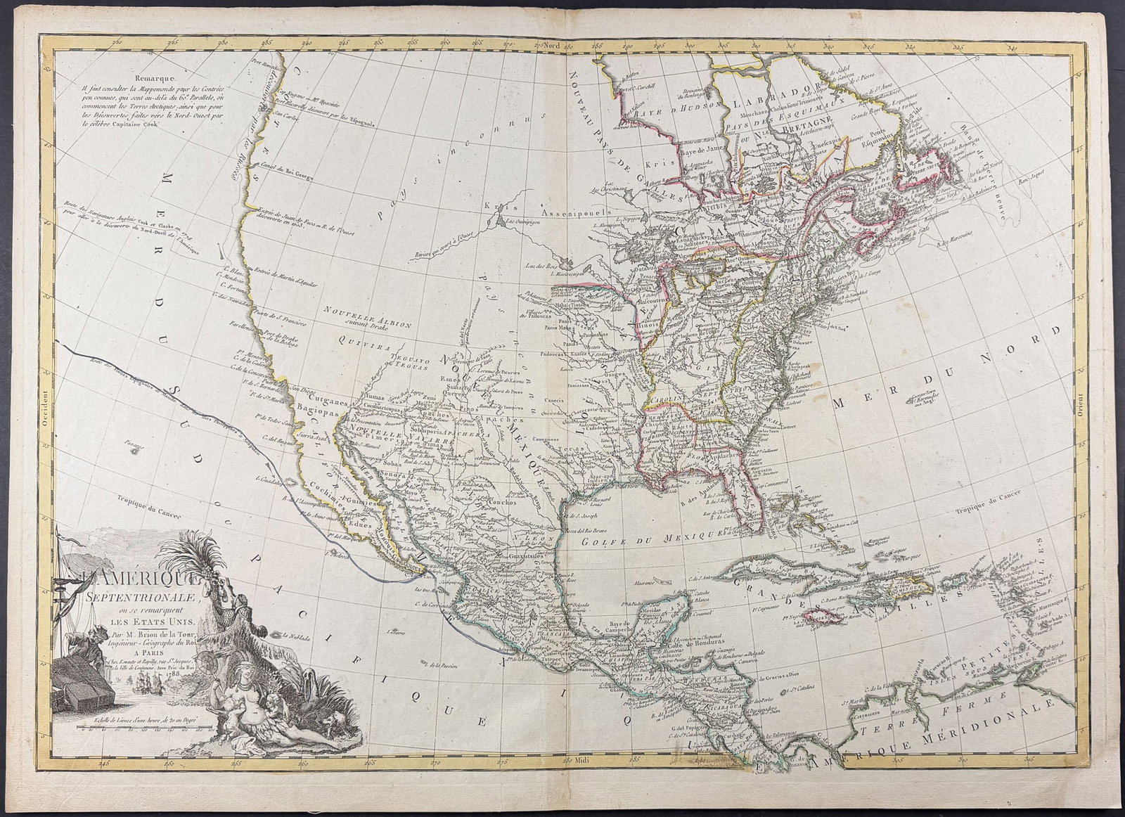 La Tour - Map of North America [L'Amerique Septentrionale ou se Remarquent les Etats Unis]: This impressive map of North America is called L?amerique septentrionale, ou se remarquent les etas unis. It was engraved by Brion de la Tour, and was published in 1788 by Esnauts and Rapilly. It depi