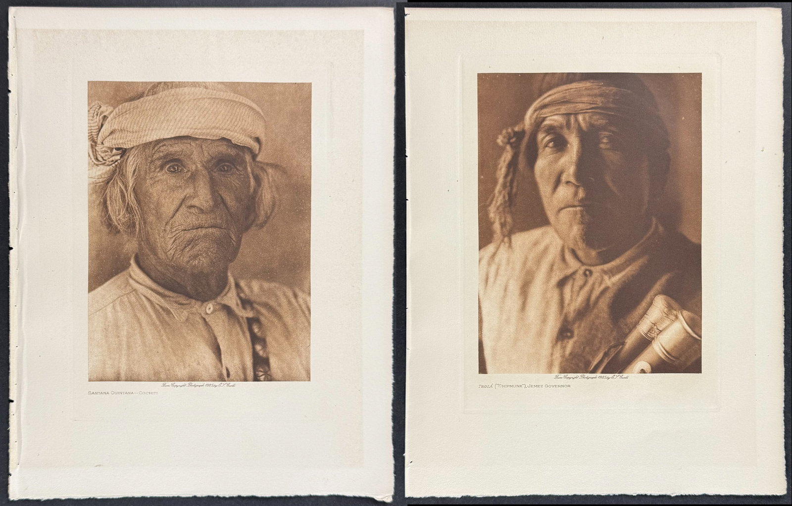 Edward Curtis - 7 Native American Photogravures: Included in this lot: Teola ("Chipmunk"), Jemez Governor Santana Quintana - Cochiti A Santa Ana Man Sia Footgear Cutting the Centre-pole - Cheyenne The Ancient Arapaho The Turtles, with Feather