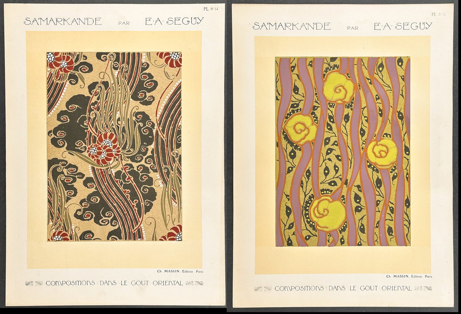 Seguy - Pair of Compositions with an Oriental Design: This stunning pochoir is from Emile-Allain Seguy?s Samarkande: 20 Compositions en couleurs dans le Style oriental. The work was published between 1920 and 1922 by Ch. Massin, editeur, in Paris.