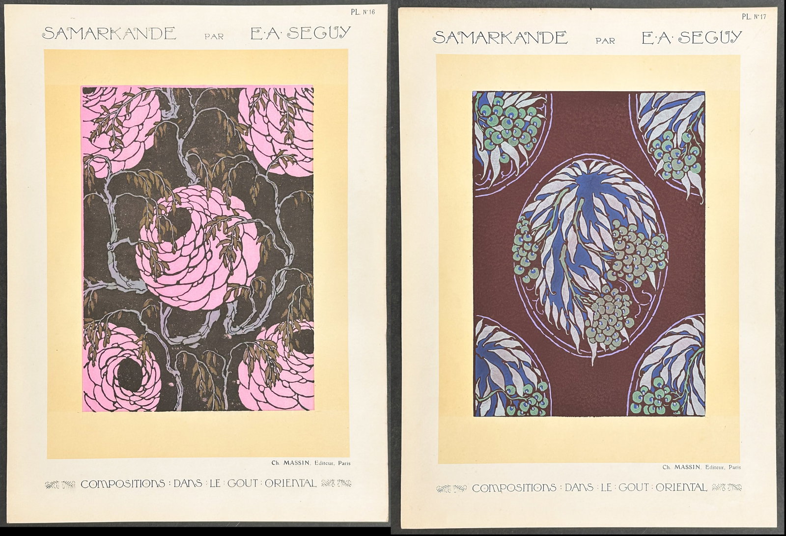 Seguy - Pair of Compositions with an Oriental Design: This stunning pochoir is from Emile-Allain Seguy?s Samarkande: 20 Compositions en couleurs dans le Style oriental. The work was published between 1920 and 1922 by Ch. Massin, editeur, in Paris.