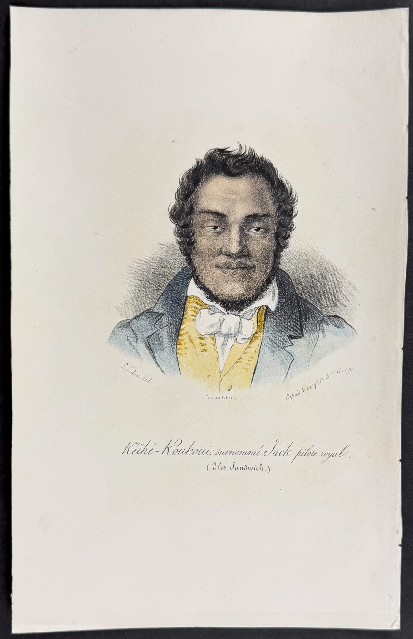 Arago, Hawaii - Keihe-Koukoui, nicknamed Jack the Royal Pilot (Sandwich Islands) [Keihe-Koukoui,: This historic lithograph is from Jacques Arago's Promenade autour du monde, pendant les ann?es 1817, 1818, 1819 et 1820, sur les corvettes du roi l'Uranie et la Physicienne command?es par M. Freycinet