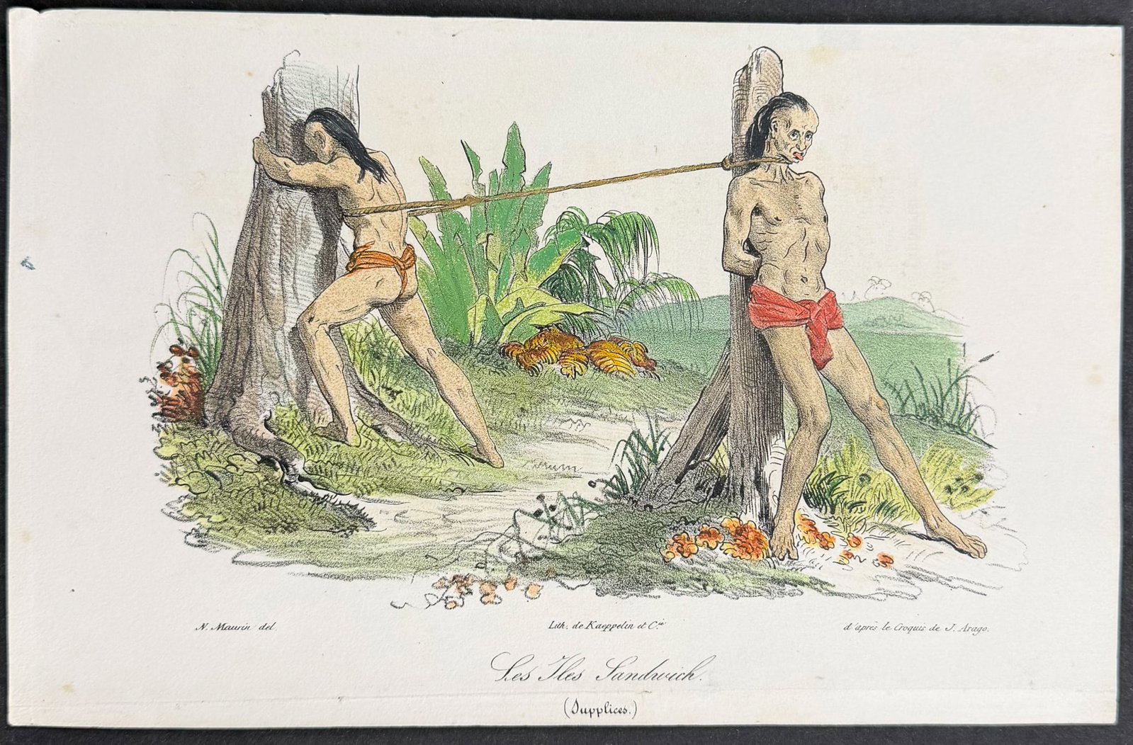 Arago, Hawaii - The Sandwich Islands [Les Iles Sandwich (Supplices)]: This historic lithograph is from Jacques Arago's Promenade autour du monde, pendant les ann?es 1817, 1818, 1819 et 1820, sur les corvettes du roi l'Uranie et la Physicienne command?es par M. Freycinet