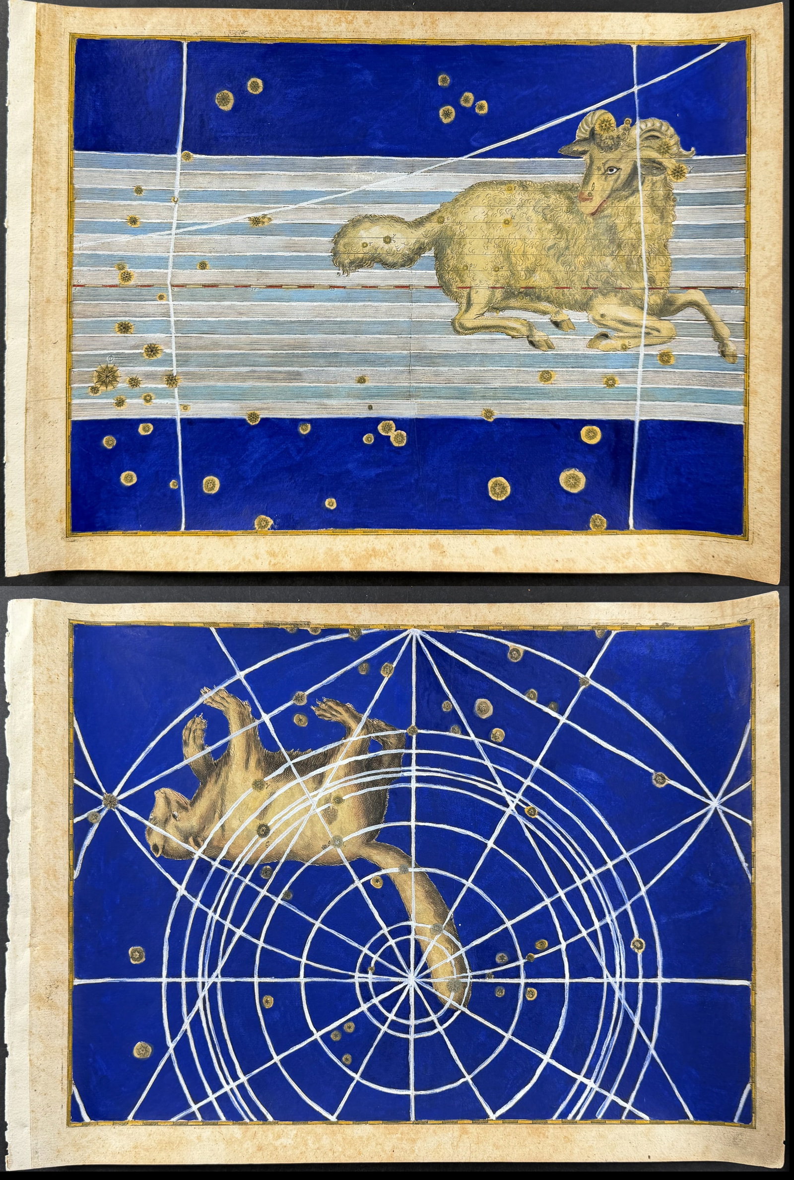 Bayer - 3 Constellation or Celestial Charts of Aries (Ram), Ursa Minor (Little Bear), & Eridanus: Perhaps the most influential book in celestial maps, Johann Bayer's "Uranometria" set long-lasting standards in the world of astronomy. Most importantly, this was not just a book of pictures of the sk