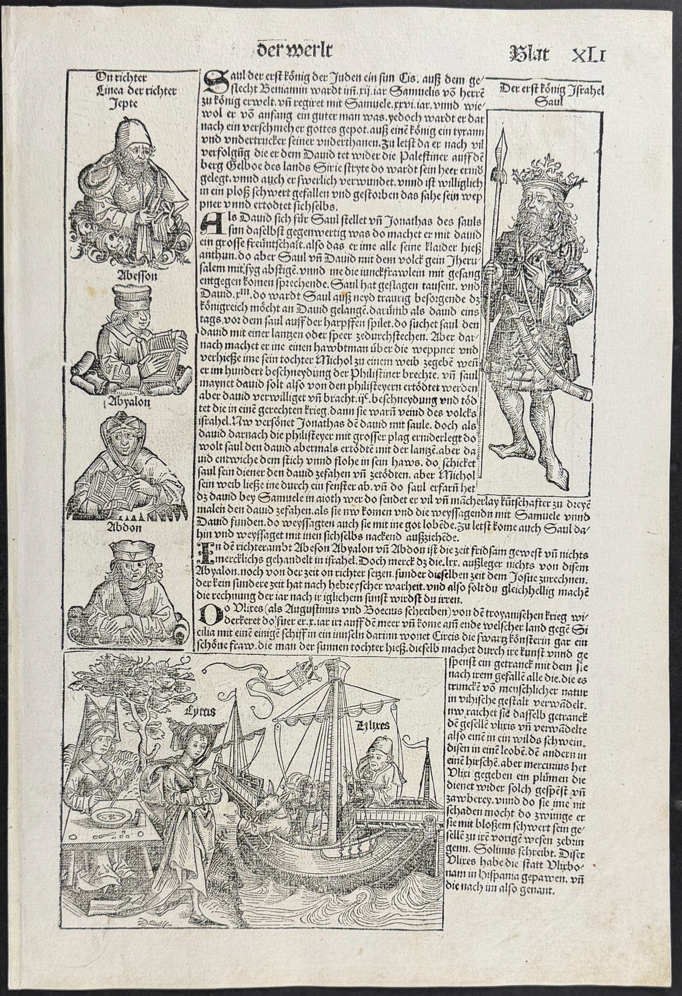 Schedel, pub. 1493 - Depictions of King Saul & Circe & Ulysses / Verso: Religious & Historic Figures (1 of 2)