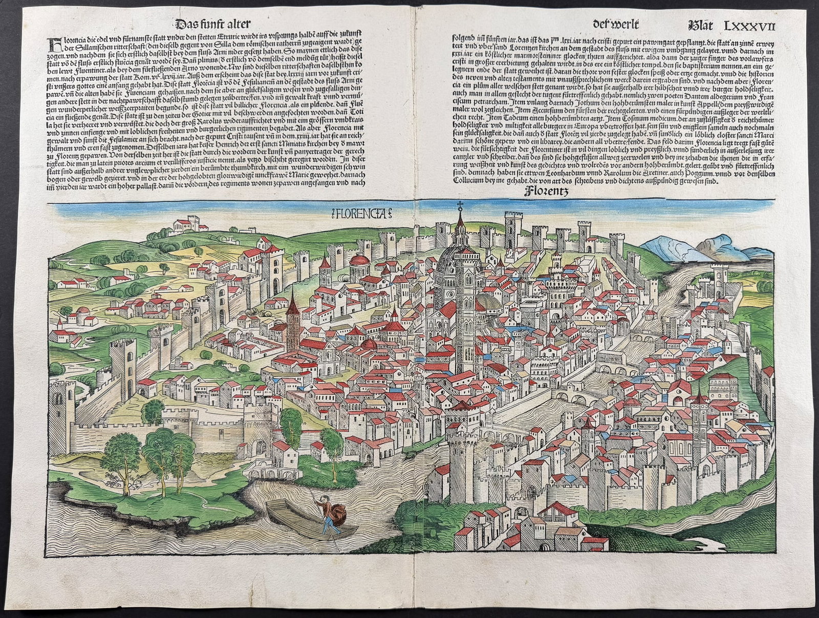Schedel, pub. 1493 - View of Florence, Italy / Verso: Religious & Historic Figures: This important and historic engraving is from Hartmann Schedel Liber Chronicarum, more commonly known as the Nuremberg Chronicle (in German: Das Buch der Croniken und Geschichten. This is from the