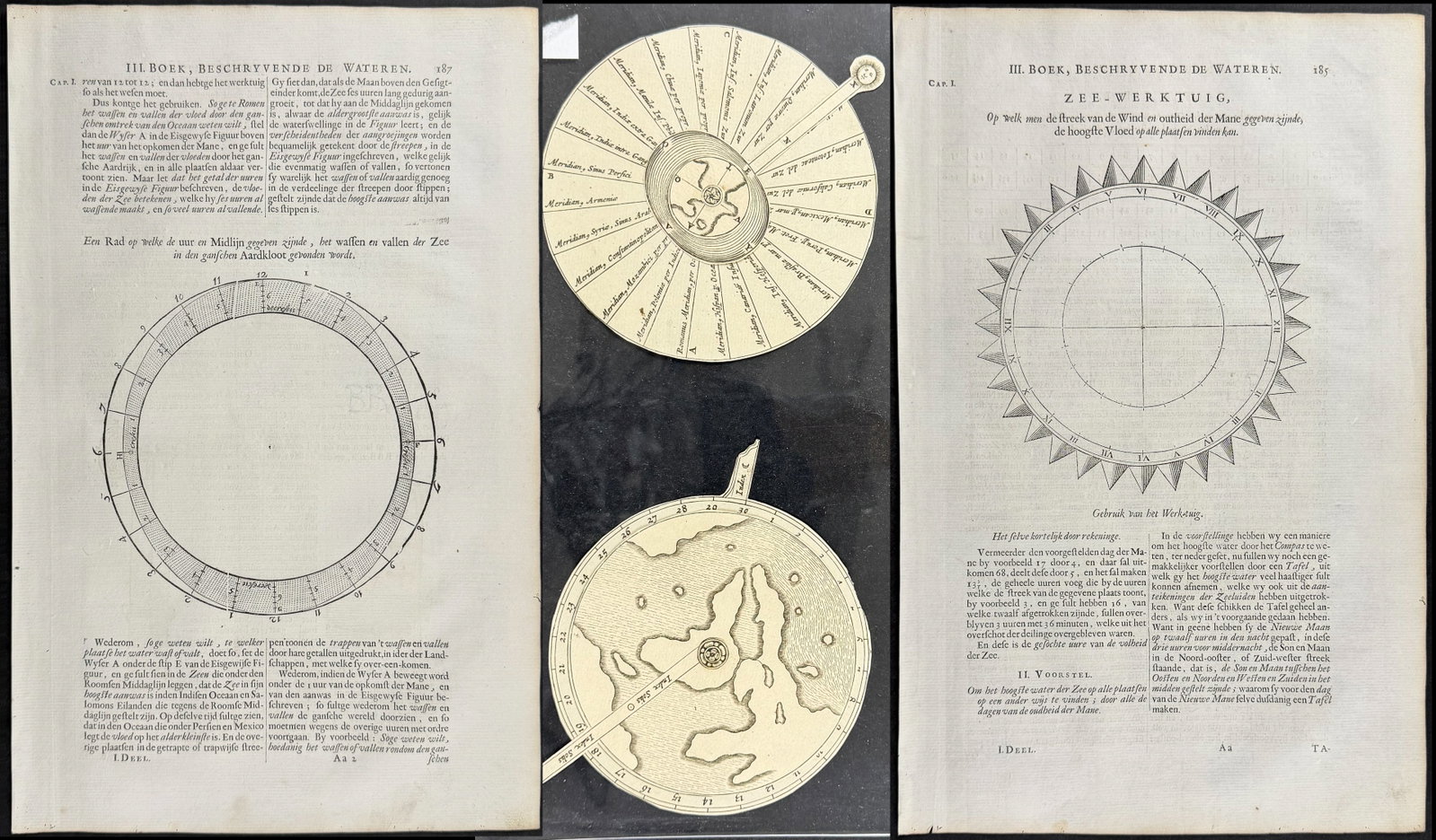 Kircher, pub. 1682 - Two Engravings with Volvelles for Ocean Movement & Meridian Lines (1 of 4)
