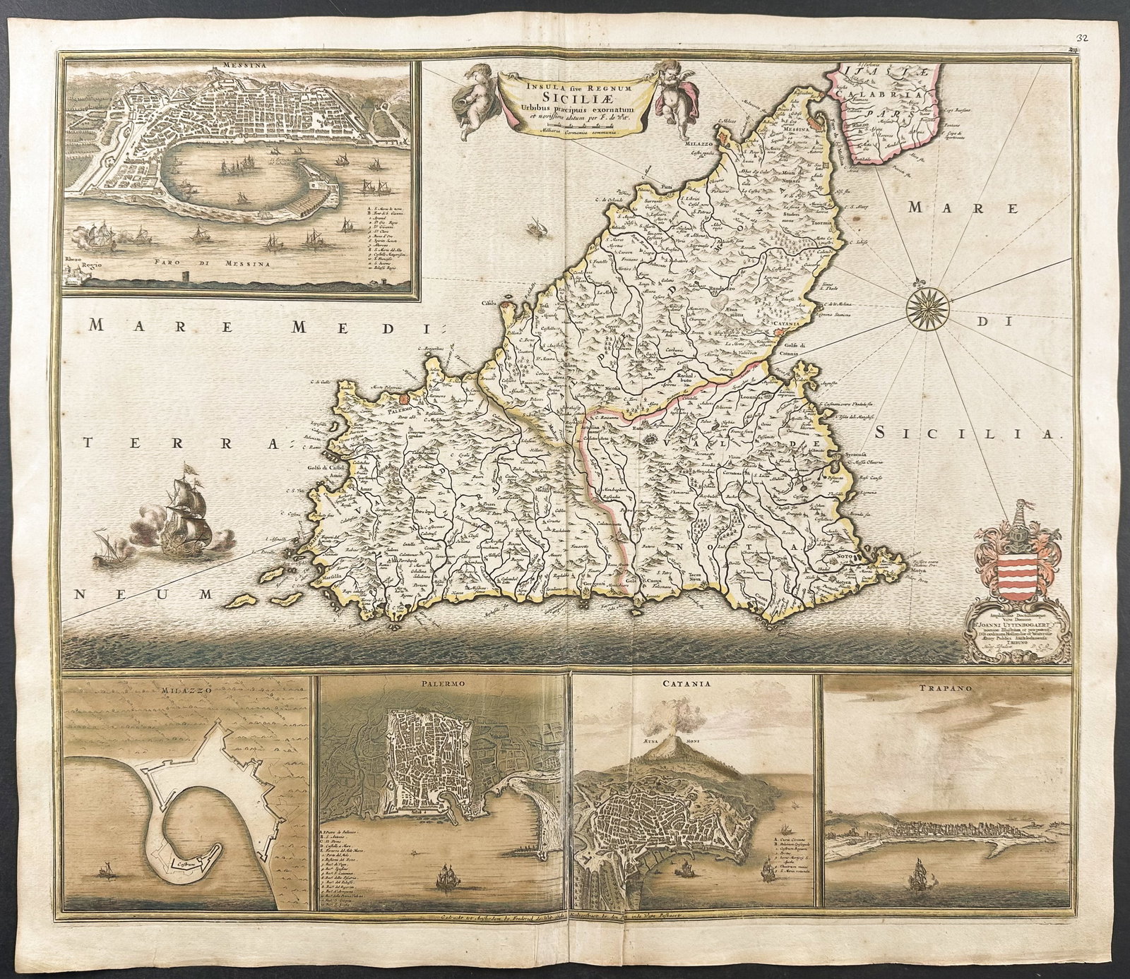 De Wit - Map of Sicily, with City Views (1 of 1)