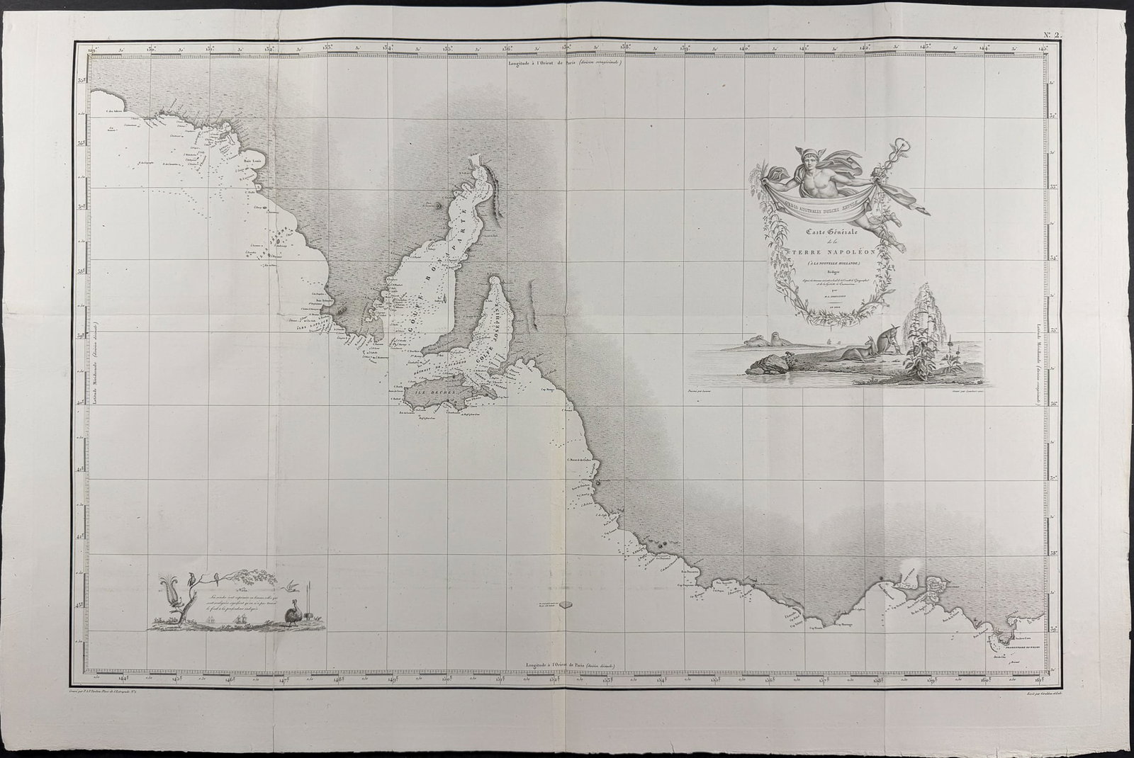 Peron & Freycinet - Map of Adelaide, South Australia [First Detailed Mapping of the Region]: This fine engraving is from Louis Claude de Saulces de Freycinet's Voyage de decouvertes aux Terres Australes, execute... sur les corvettes le Geographe, le Naturaliste, et la goelette le Casuarina, p