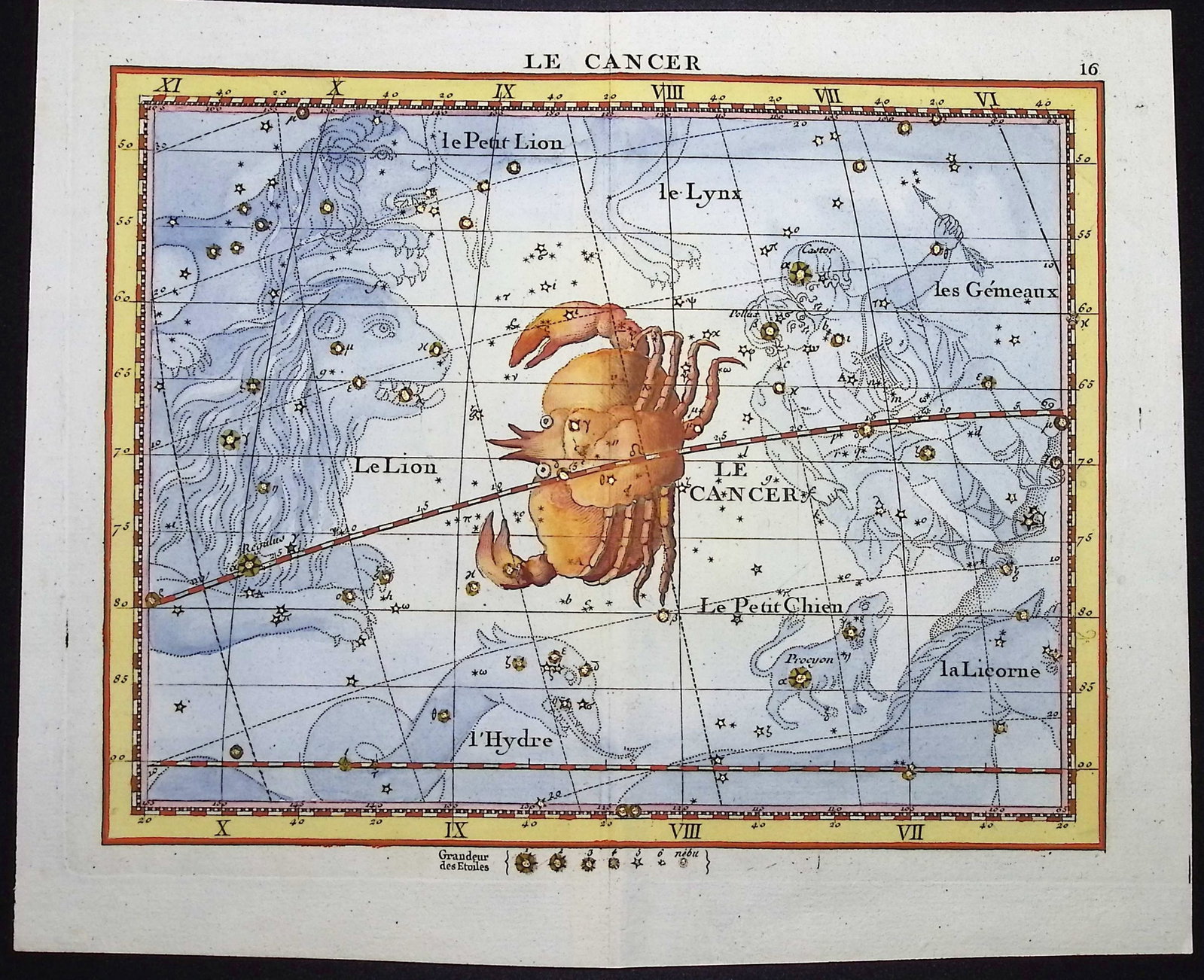 Flamsteed - Constellation or Celestial Chart of Cancer (Crab): This captivating celestial engraving is from John Flamsteed's Atlas Celeste. The work was published in Paris by J. Fortin and F. G. Deschamps in 1776. Each engraving has been splendidly hand-colored w