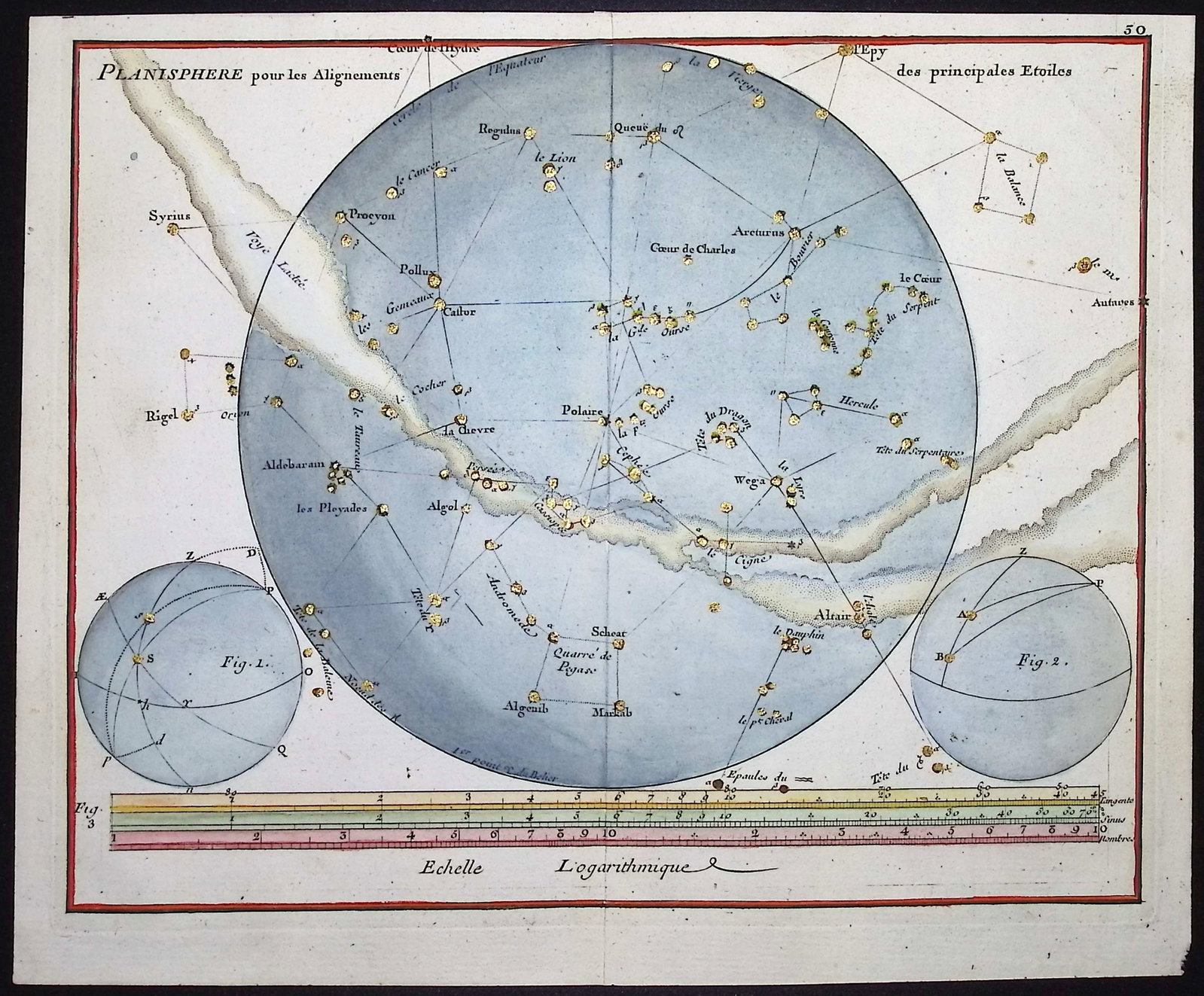 Flamsteed - Constellation or Celestial Chart of Northern Hemisphere Sky with Milky Way: This captivating celestial engraving is from John Flamsteed's Atlas Celeste. The work was published in Paris by J. Fortin and F. G. Deschamps in 1776. Each engraving has been splendidly hand-colored w
