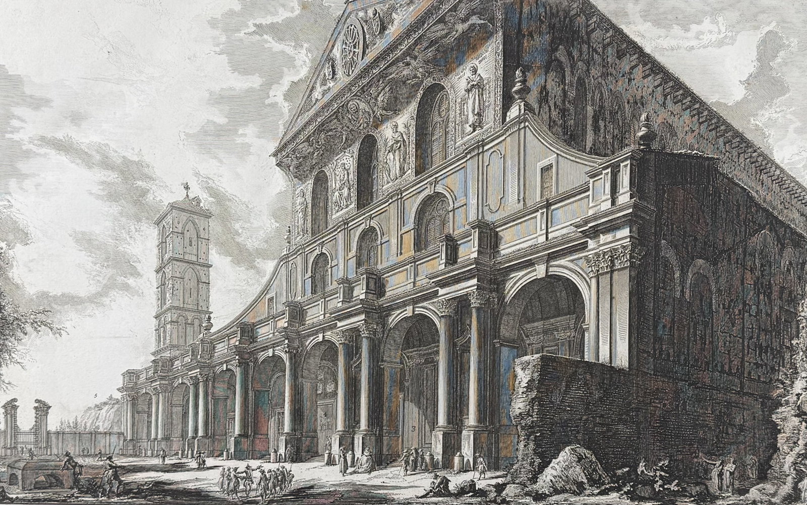 Piranesi, Folio - View of the Basilica of St. Paul Outside the Walls [Veduta della Basilica di S.: This extraordinary large folio etching is from Giovanni Battista Piranesi's "Vedute di Roma". This from a mixed edition of the work published in Rome & Paris likely published c1778 to early 1800s. The