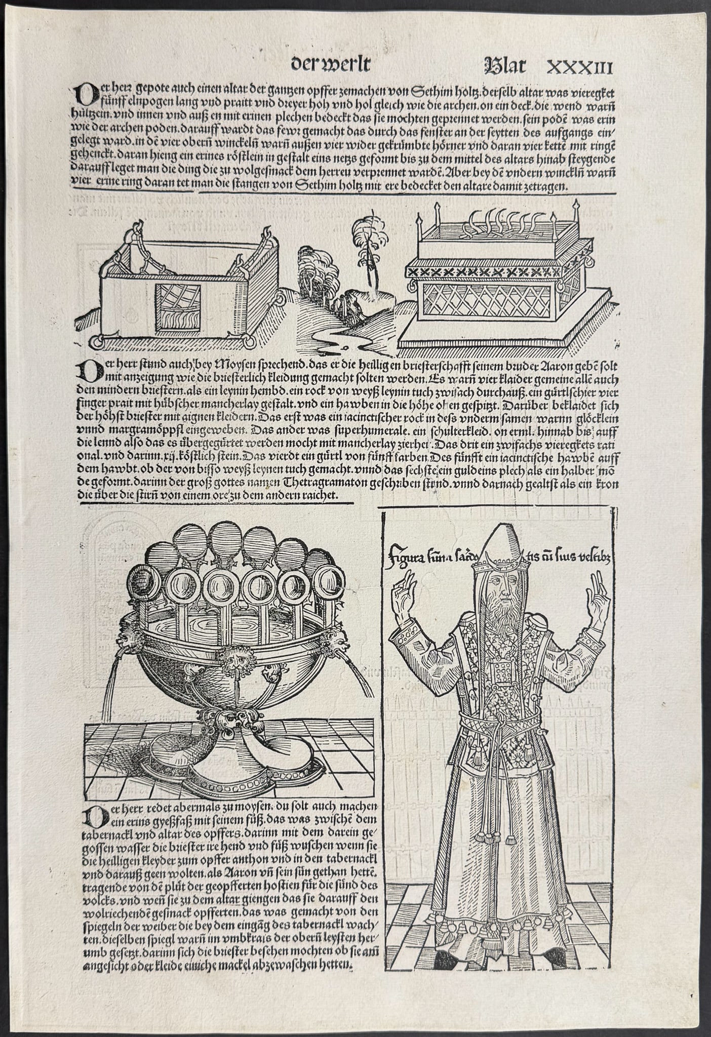 Schedel, pub. 1493 - Altar or Burnt Offerings, Bronze Laver, Vestments of High Priest / Verso: Ten (1 of 2)