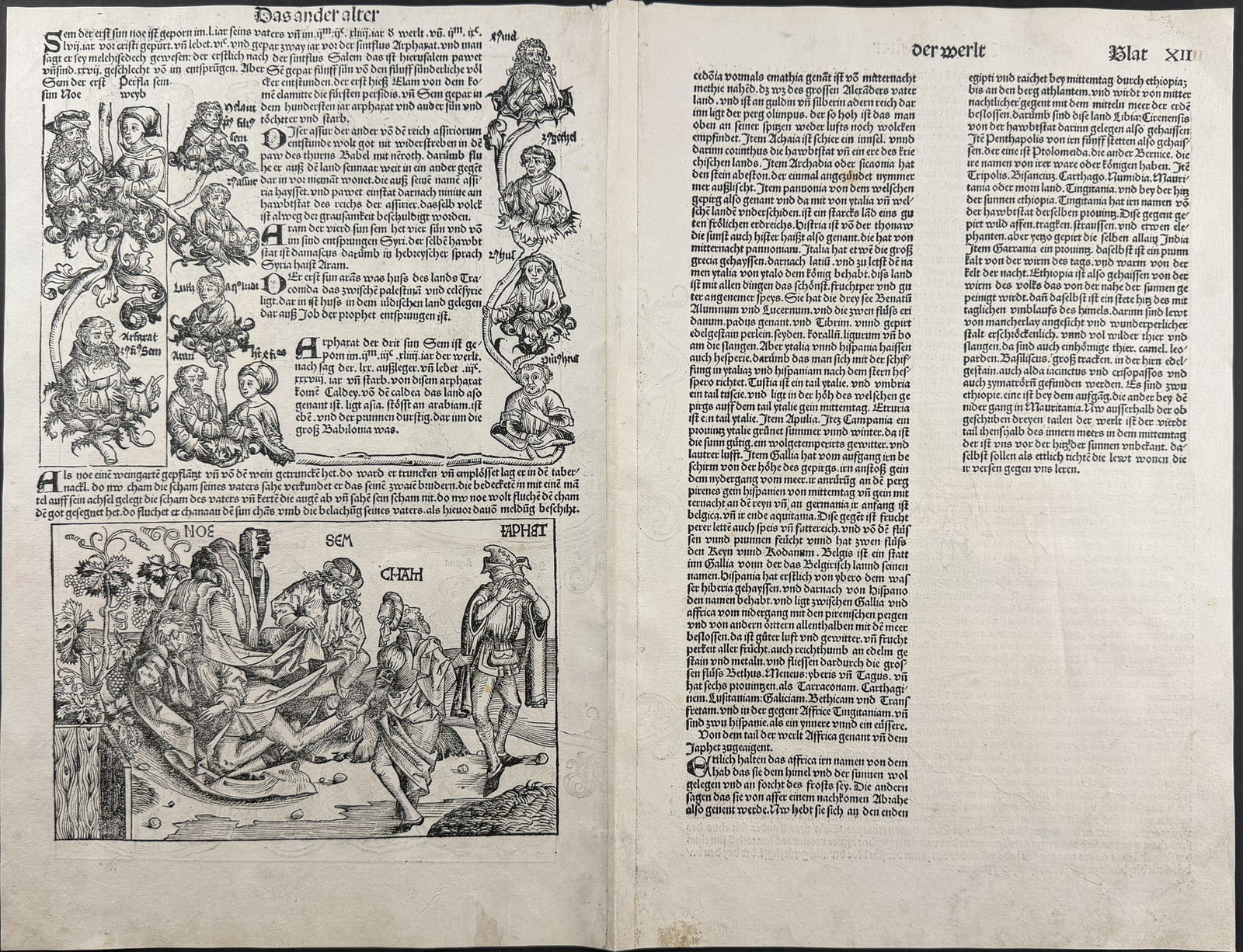 Schedel, pub. 1493 - Depiction of Noah's Drunkenness / Verso: Lineage of Christ (1 of 2)