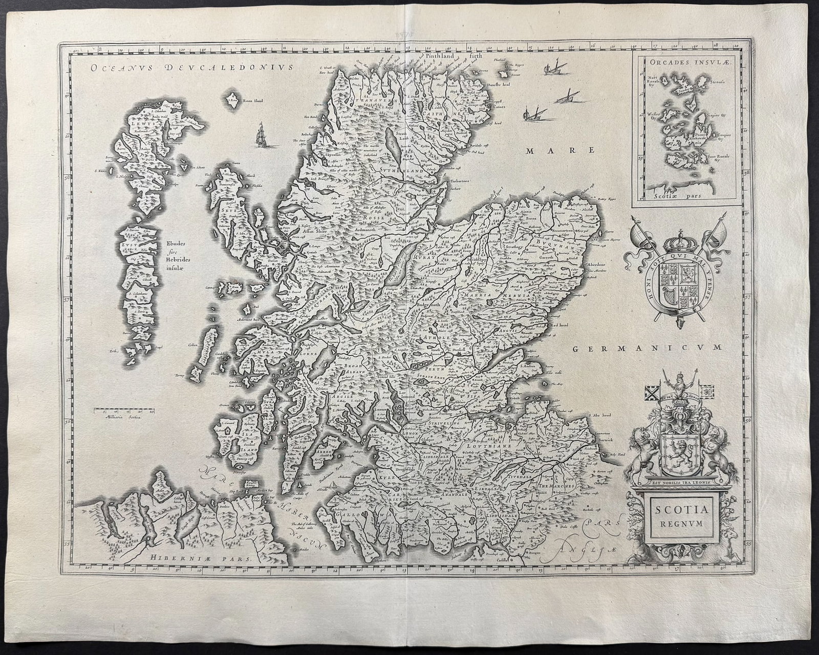 Blaeu - Map of Scotland: This historic map is from a composite atlas. It is from Willem Janszoon Blaeu & Joan (Johannes) Blaeu and published in Amsterdam between the 1640s and 1660s. Willem Janszoon Blaeu (1571-1638), Jan?s