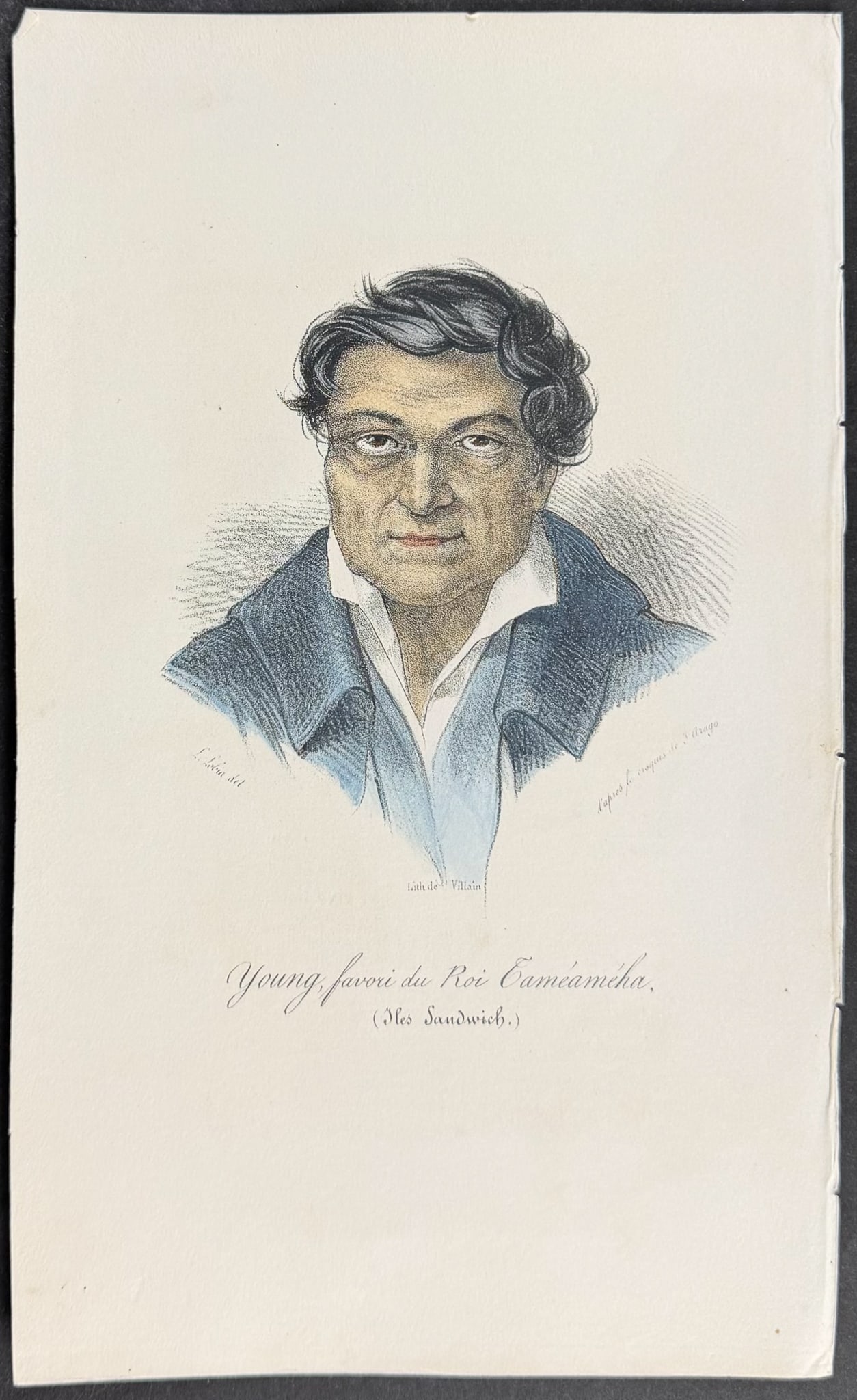 Arago, Hawaii - Young, favorite of King Kamehameha (Sandwich Islands) [Young, favori du Roi: This historic lithograph is from Jacques Etienne Victor Arago's Souvenirs d'un aveugle, Voyage autour du monde. The work was published in Paris by Hortet et Ozanne between 1839 and 1840. Jacques Etien