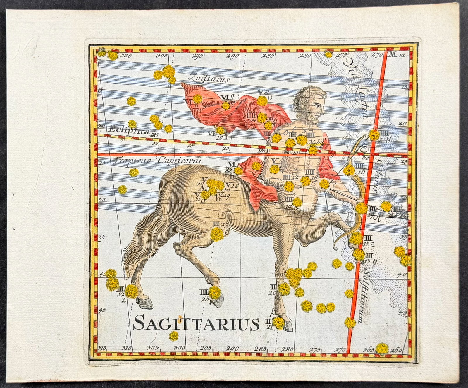 Thomas - Constellation or Celestial Chart of Sagittarius: This celestial engraving is from Corbinian Thomas's Mercurii philosophici firmamentum Firmianum descriptionem et usum globi artificialis coelestis. The work was published in Augsburg in 1731 by Merz u