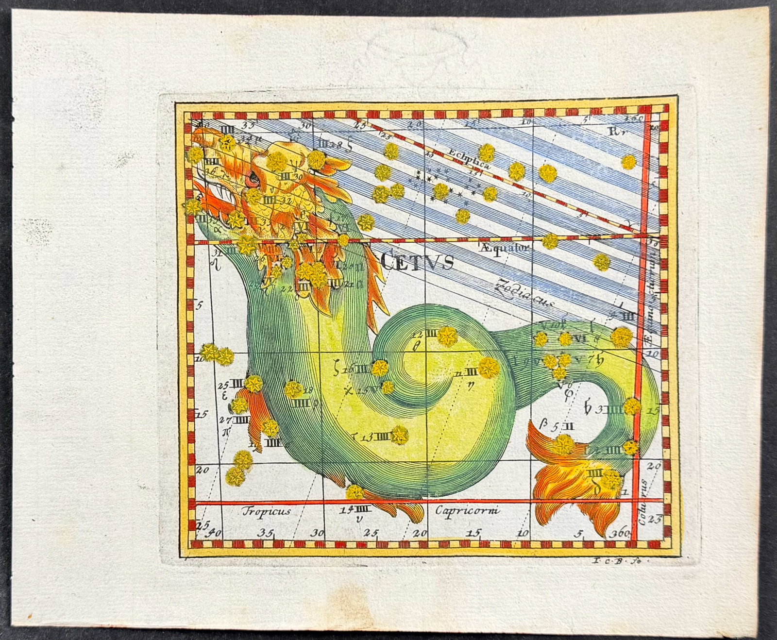 Thomas - Constellation or Celestial Chart of Cetus (Sea Monster): This celestial engraving is from Corbinian Thomas's Mercurii philosophici firmamentum Firmianum descriptionem et usum globi artificialis coelestis. The work was published in Augsburg in 1731 by Merz u