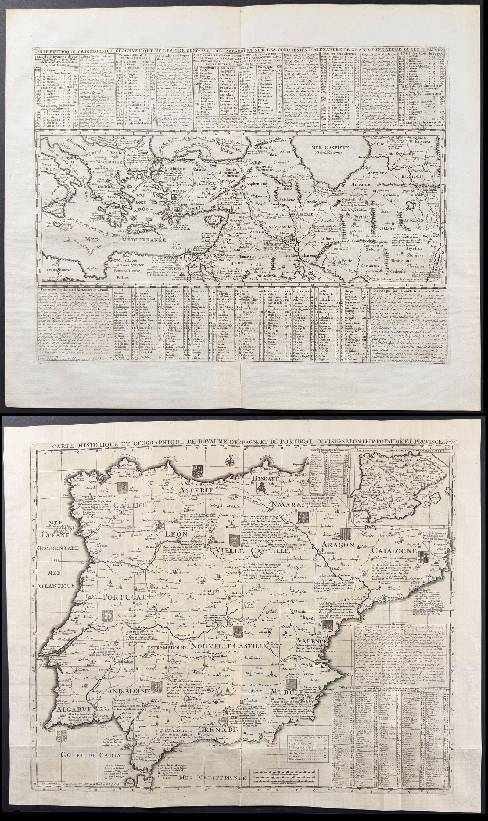 Chatelain - 4 Maps of Greece, Italy, Alexander the Great's Empire, and Spain & Portugal: This historic engraving is from Henri Abraham Chatelain's Atlas Historique. The work was published by the author in Amsterdam between 1718 and 1720. The text was compiled by Gueudeville & Garillon. Th