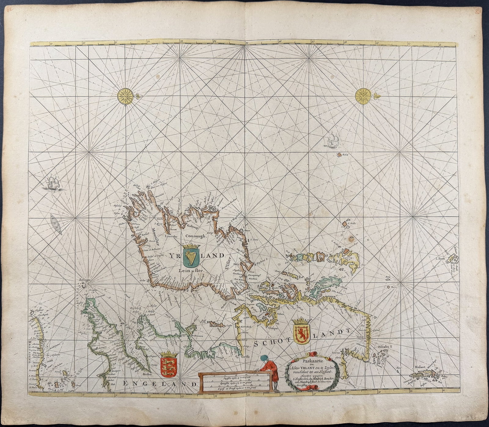 Doncker, pub. 1670 - Map of the Atlantic Ocean west of Ireland: This originally hand-colored engraved map is from Hendrick Doncker's De Zee-Atlas ofte Water-Waereld, vertoonede alle de Zee Kusten van het bekende deel des Aerd-Bodems, Met een generale beschrijvinge