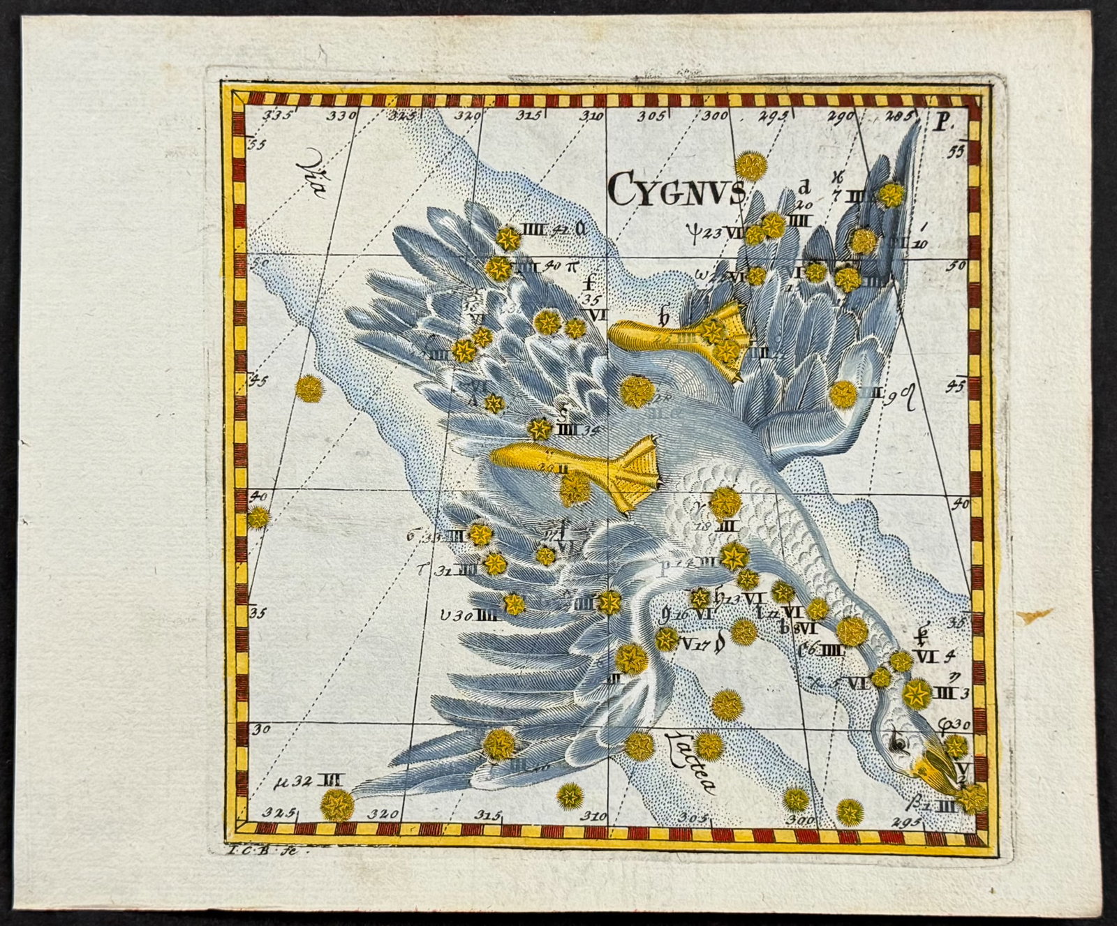 Thomas - Constellation or Celestial Chart of Cygnus (Swan): This celestial engraving is from Corbinian Thomas's Mercurii philosophici firmamentum Firmianum descriptionem et usum globi artificialis coelestis. The work was published in Augsburg in 1731 by Merz u