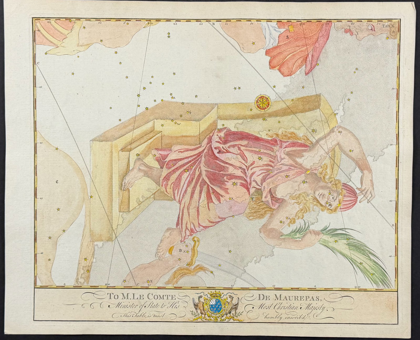 Bevis, Rare - Constellation or Star Chart of Cassiopeia, Woman with Plume (1 of 1)