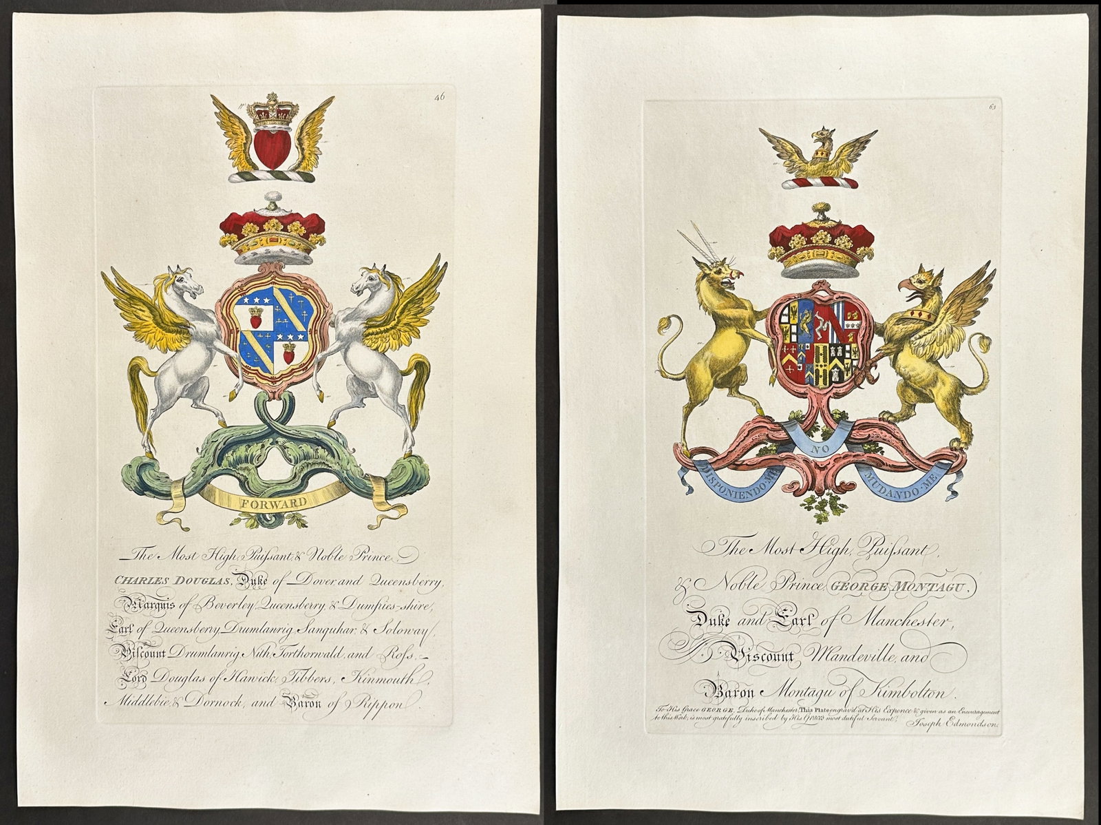 Edmondson - 4 Engravings of Family Crests or Shields: Included in this lot: Family Crest or Shield of Charles Powlett, Duke of Bolton Family Crest or Shield of George Beauclerk, Duke of St. Albans Family Crest or Shield of Henry Somerset, Duke of Beaufor