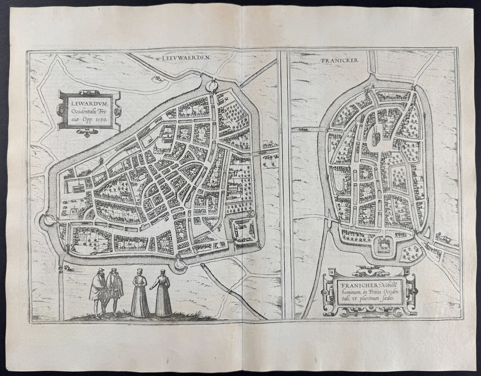 Braun & Hogenberg, pub. 1575 - Views of the Netherlands: Leeuwarden & Franeker: This extraordinary engraving is from Georg Braun & Frans Hogenberg's Civitates Orbis Terrarum or Atlas of the Cities of the World. The work was published in Augsberg in 1575. It is considered the grea