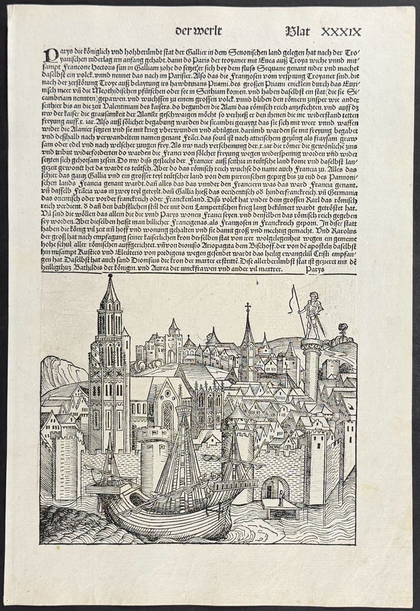 Schedel, pub. 1493 - View of Paris, France / View of Mainz, Germany: This important and historic engraving is from Hartmann Schedel Liber Chronicarum, more commonly known as the Nuremberg Chronicle (in German: Das Buch der Croniken und Geschichten. This is from the fir