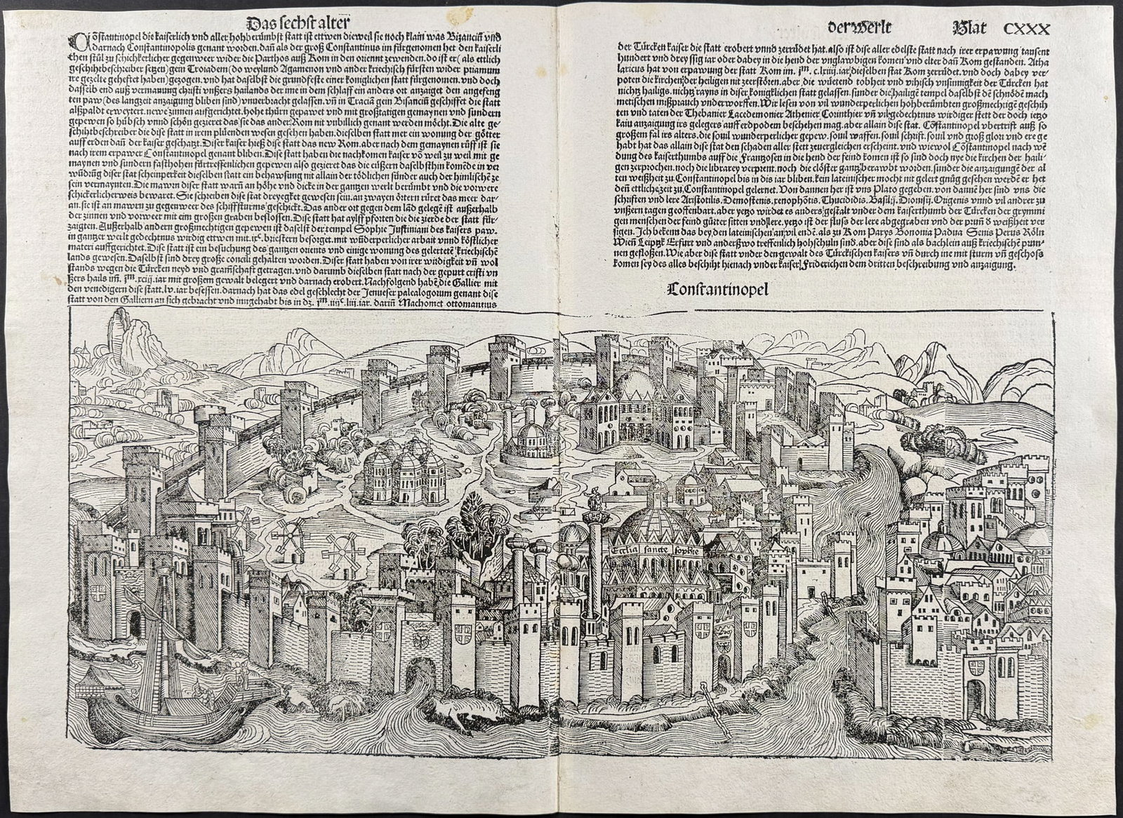 Schedel, pub. 1493 - View of Constantinople (Istanbul), Turkey / Verso: Religious & Historic Figures: This important and historic engraving is from Hartmann Schedel Liber Chronicarum, more commonly known as the Nuremberg Chronicle (in German: Das Buch der Croniken und Geschichten. This is from the fir
