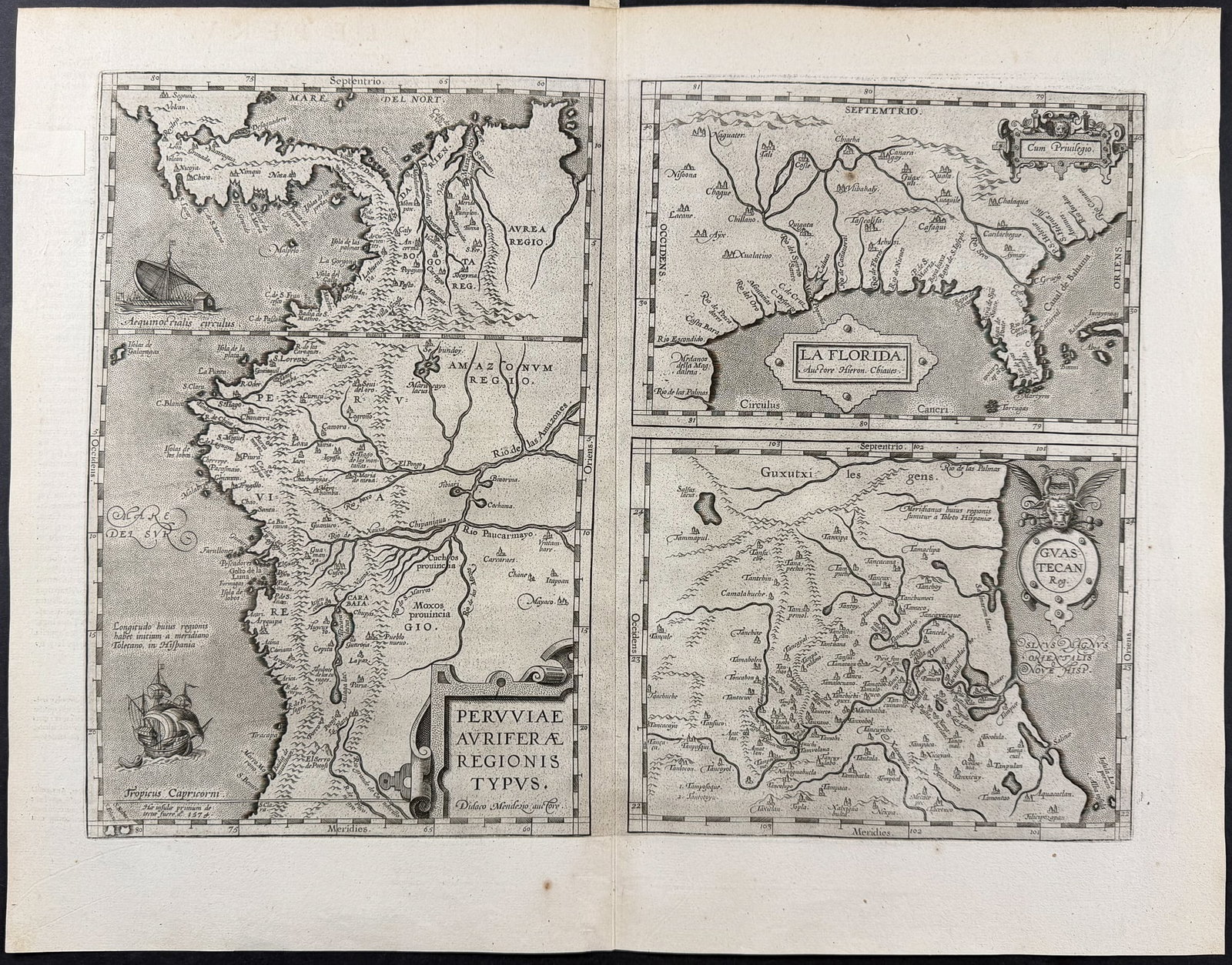 Ortelius, pub. 1587 - Map of Peru, Florida, & Mexico (1 of 2)