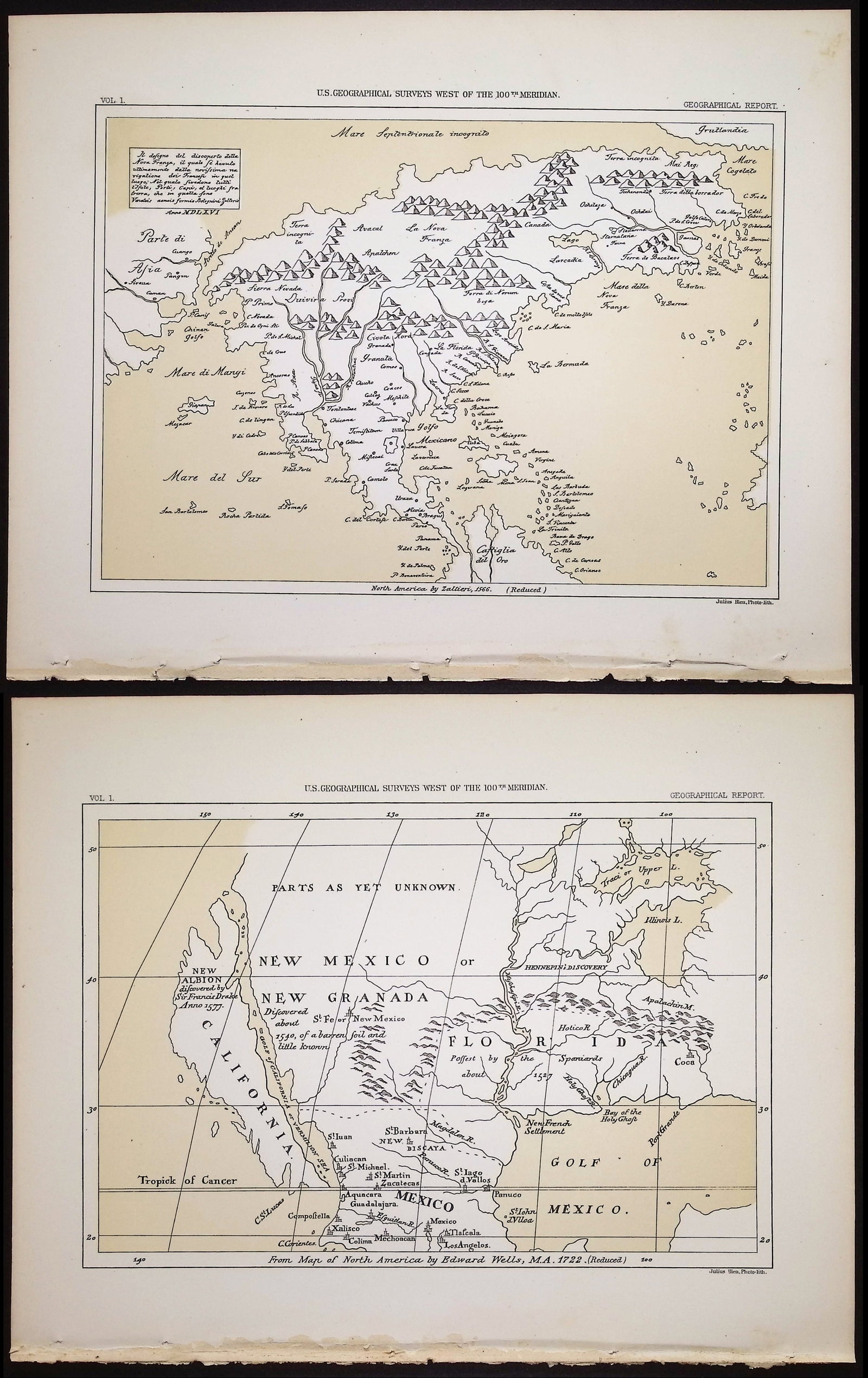 Emory & Wheeler - 5 Maps of the Americas: This chromolithograph is from William H. Emory & George M. Wheeler's Report on the United States and Mexican Boundary Survey. Made Under the Direction of the Secretary of the Interior. The work was