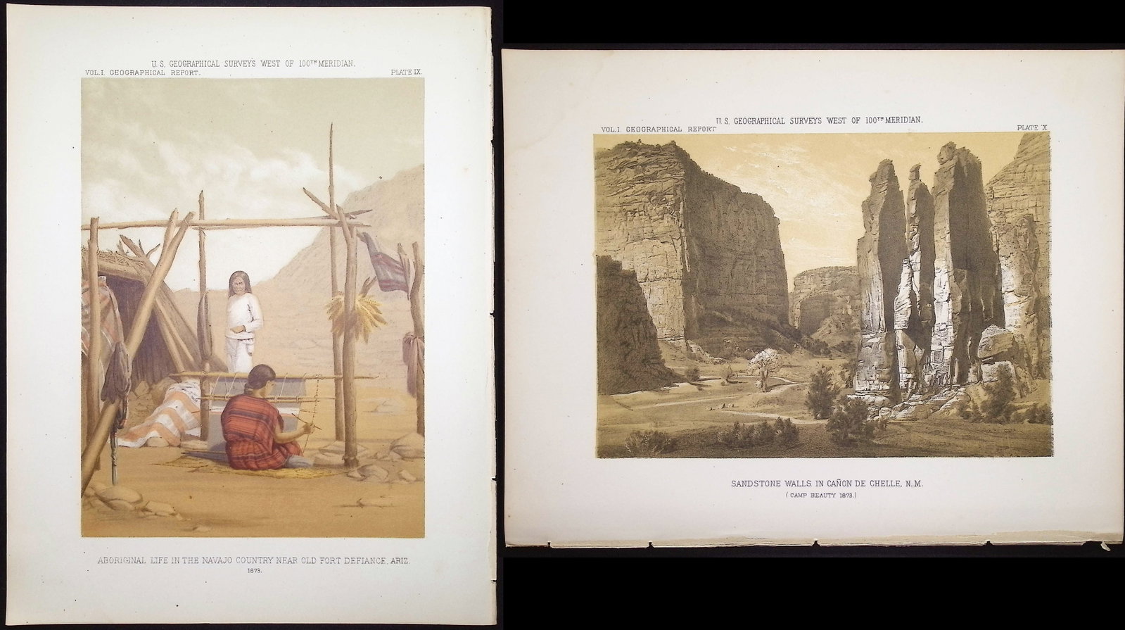 Emory & Wheeler - 6 Prints of Native Americans & American West: This chromolithograph is from William H. Emory & George M. Wheeler's Report on the United States and Mexican Boundary Survey. Made Under the Direction of the Secretary of the Interior. The work was