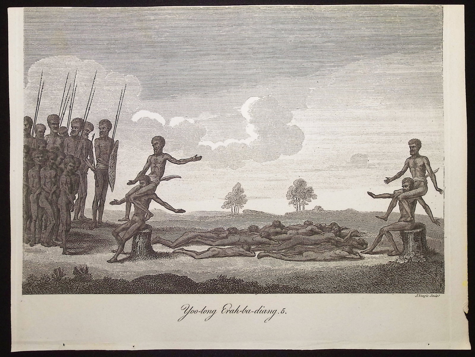 Collins - Australia (New Holland): Yoo-long Erah-ba-diang: This historical, first edition engraving is from David Collins's An Account of the English Colony in New South Wales. The work was published in London in 1798 for T. Cadell & W. Davies. The work was a