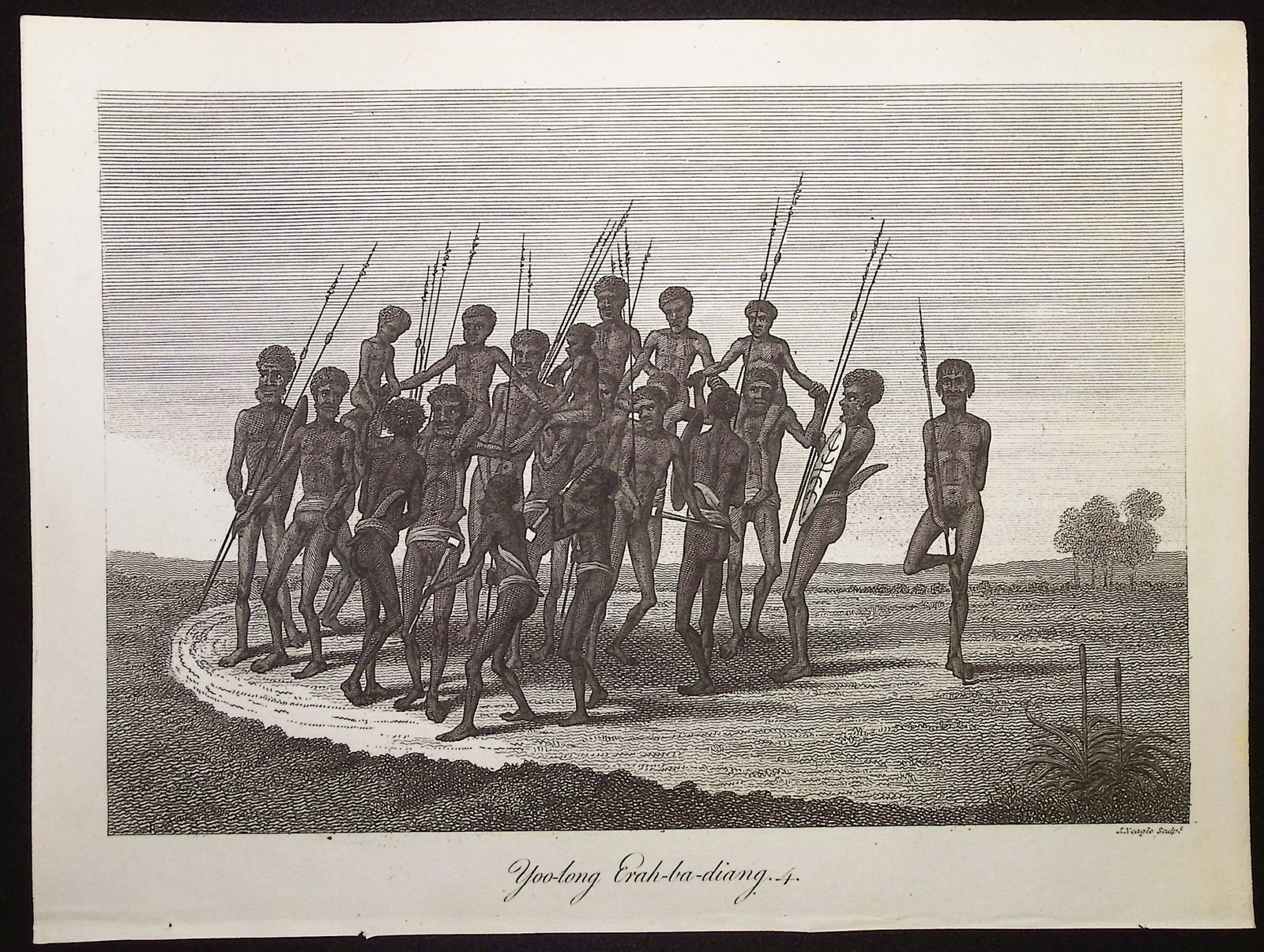Collins - Australia (New Holland): Yoo-long Erah-ba-diang: This historical, first edition engraving is from David Collins's An Account of the English Colony in New South Wales. The work was published in London in 1798 for T. Cadell & W. Davies. The work was a