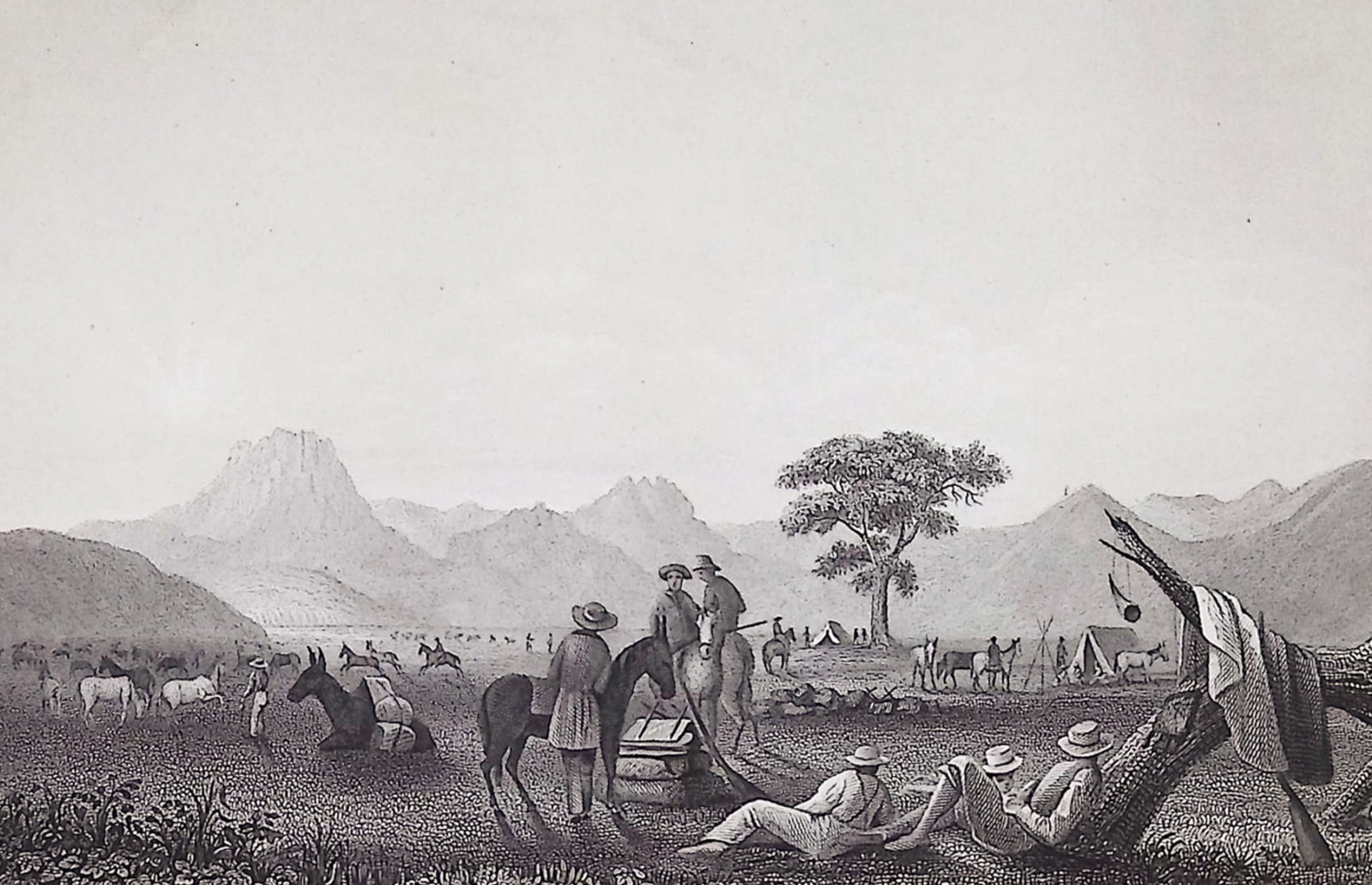 Wilkes - Encampment of the Sacramento (California): This historic engraving is from Charles Wilkes's Narrative of the United States Exploring Expedition. During the Years 1838, 1839, 1840, 1841, 1842. The work was published in Philadelphia by Lea and B