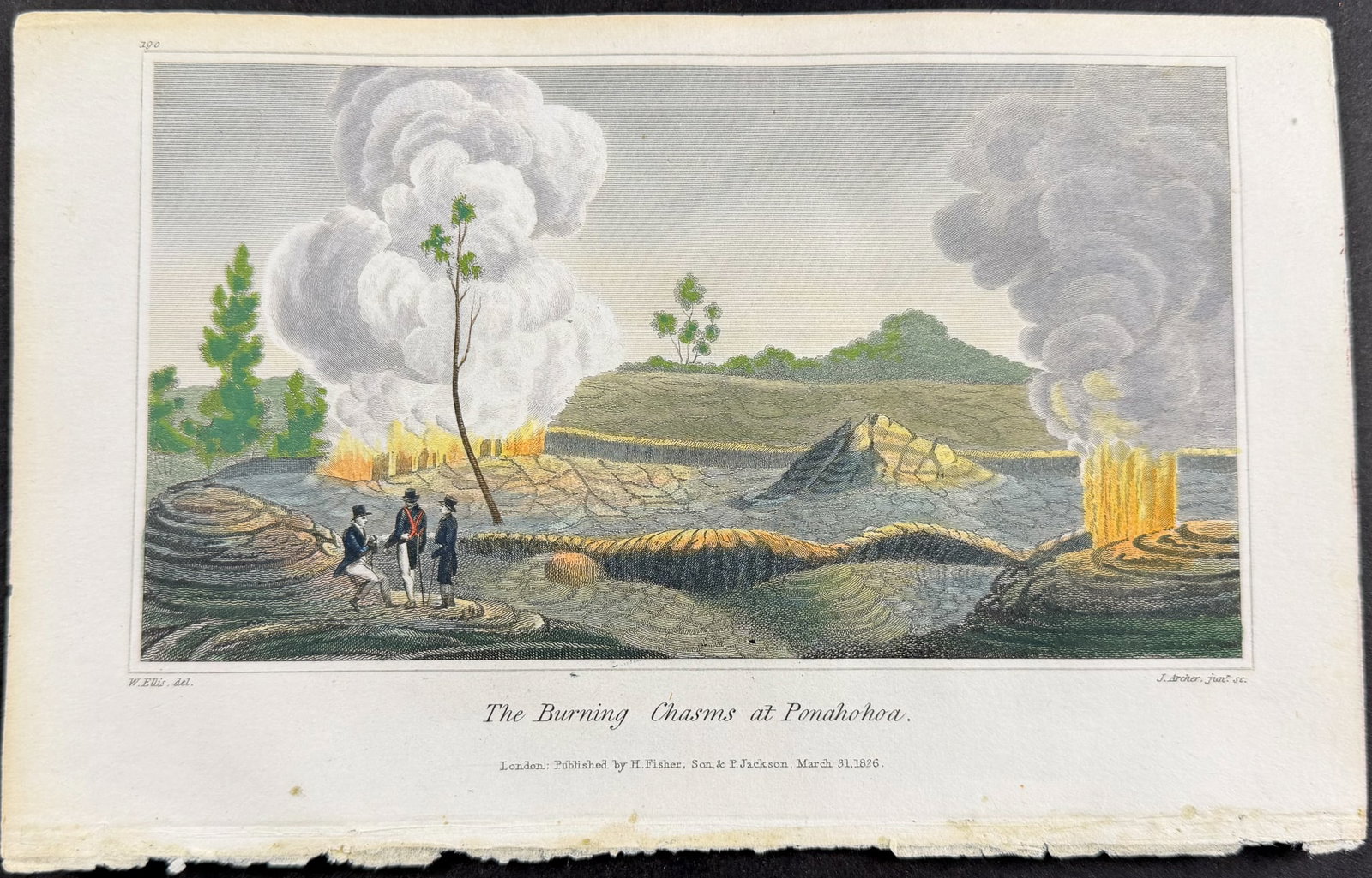 Ellis, Hawaii - The Burning Chasms at Ponahohoa (Sandwich Islands): This historic engraving is from William Ellis's Narrative of a tour Through Hawaii, or Owhyhee; With Observations On The Natural History of the Sandwich Islands, and Remarks on the Manners, Customs, T