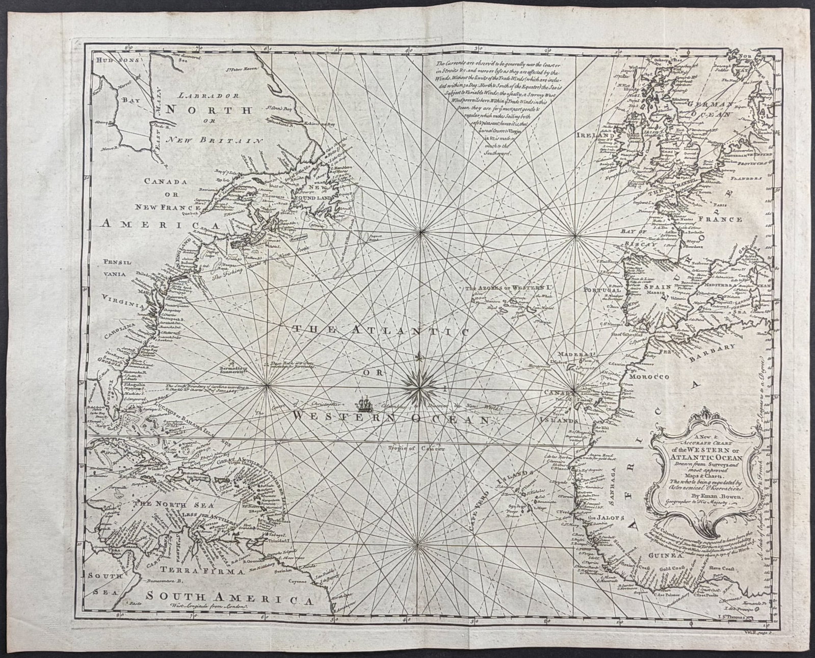 Harris - Map of the Atlantic Ocean: This fascinating engraving is from John Harris's Navigantium atque Itinerantium Bibliotheca. Or, a Complete Collection of Voyages and Travels... The maps included in this work were mostly completed by