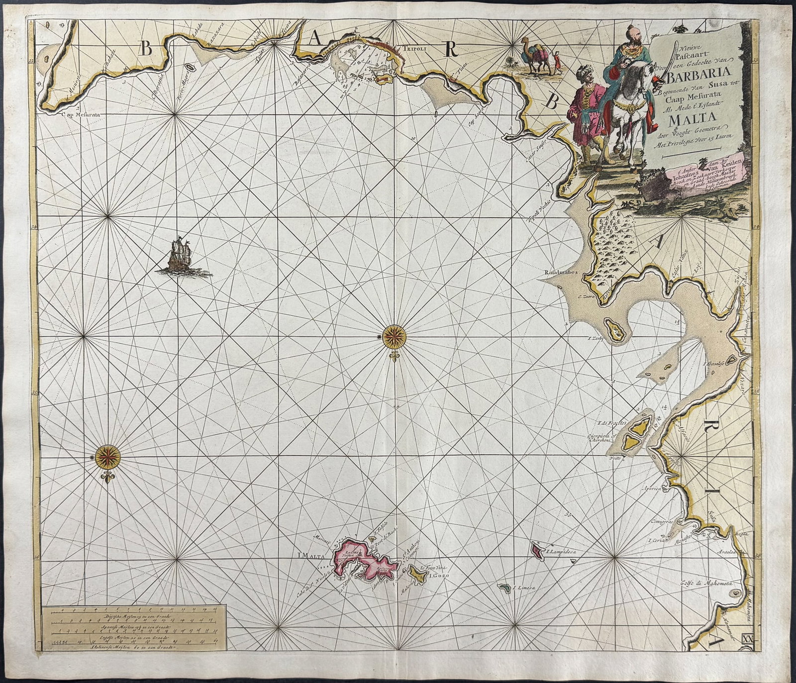 Van Keulen, Rare - Map of Malta and Barbary Coast (1 of 1)