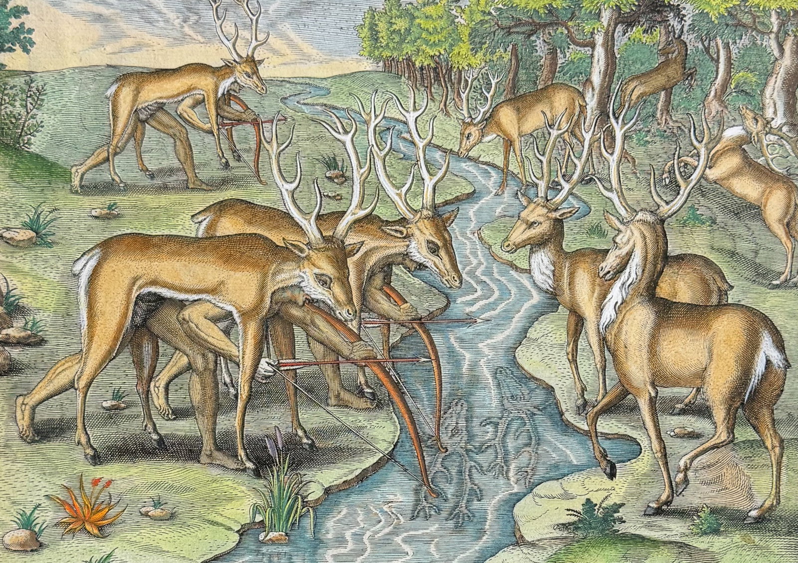 De Bry - Florida - Their manner of hunting (Deer): This significant, historic engraving is from Theodor de Bry & Jacques Le Moyne's Der ander Theyl de Newlich erfundenen Landtschafft Americae . . . in Floridam or Brevis Narratio eorum quae in florida