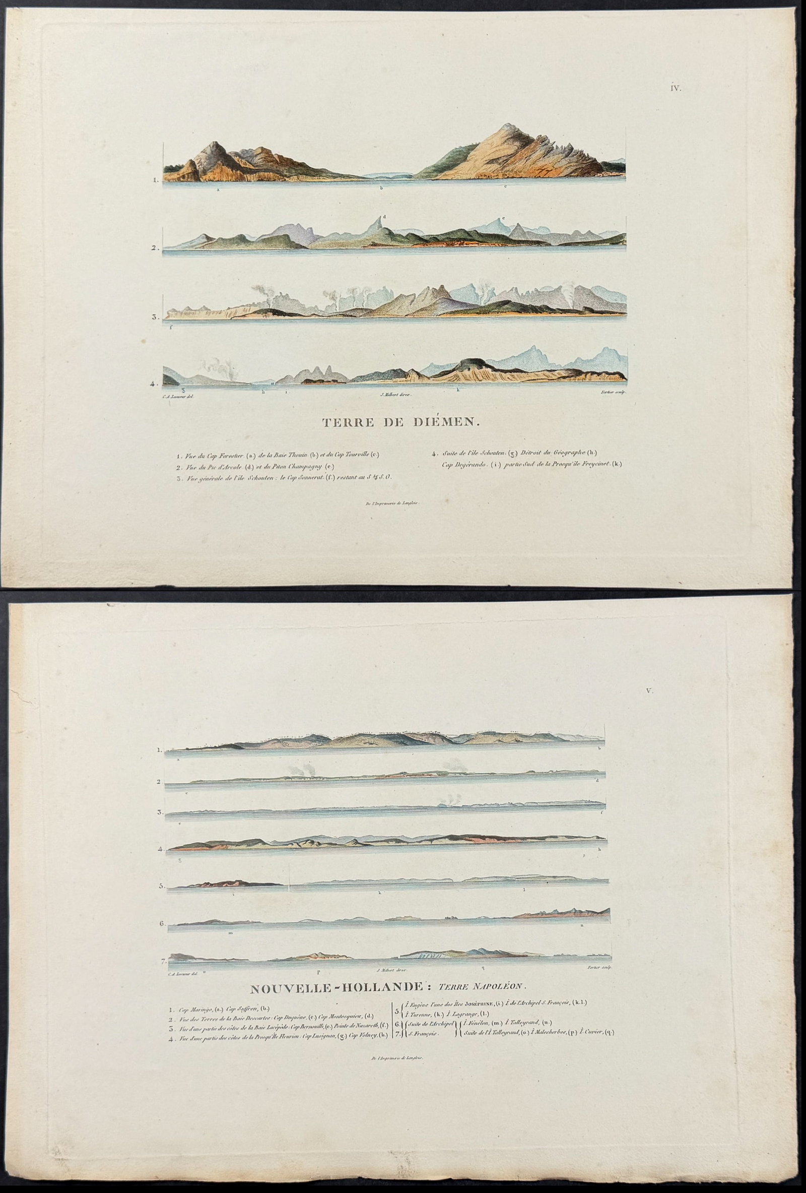 Peron & Freycinet - 3 Engravings of the Coastlines of Australia [Australia, New Holland]: This fine engraving is from Louis Claude de Saulces de Freycinet's Voyage de decouvertes aux Terres Australes, execute... sur les corvettes le Geographe, le Naturaliste, et la goelette le Casuarina, p