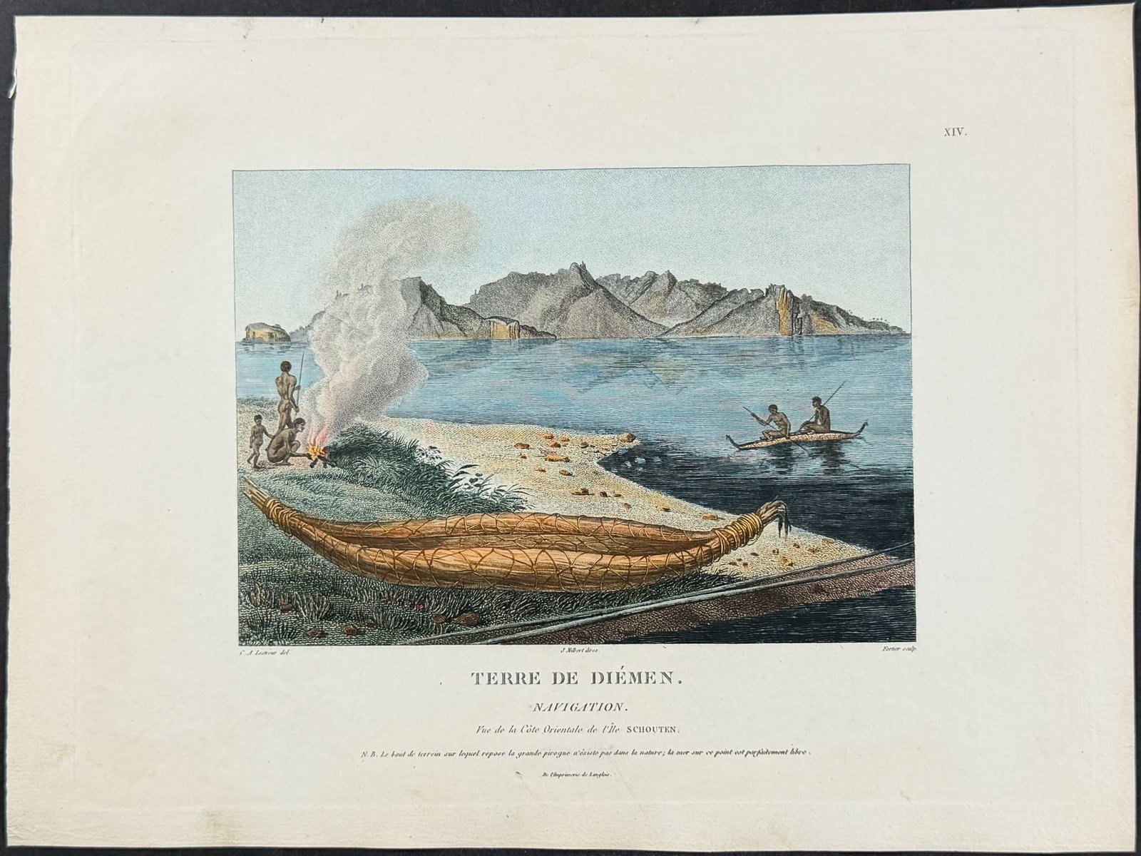 Peron & Freycinet - Navigation & Canoe [Australia, New Holland]: This fine engraving is from Louis Claude de Saulces de Freycinet's Voyage de decouvertes aux Terres Australes, execute... sur les corvettes le Geographe, le Naturaliste, et la goelette le Casuarina, p