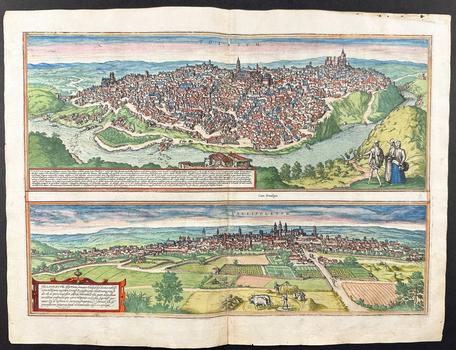 Braun & Hogenberg, pub. 1575 - Views of Spain: Toledo & Valladolid: This extraordinary engraving is from Georg Braun & Frans Hogenberg's Civitates Orbis Terrarum or Atlas of the Cities of the World. The work was published in Augsburg in 1575. It is considered the grea