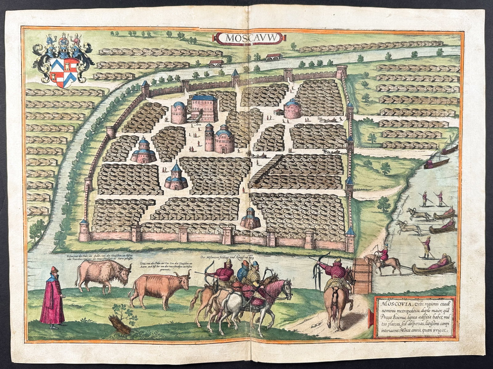 Braun & Hogenberg, pub. 1575 - View of Moscow, Russia: This extraordinary engraving is from Georg Braun & Frans Hogenberg's Civitates Orbis Terrarum or Atlas of the Cities of the World. The work was published in Augsburg in 1575. It is considered the grea