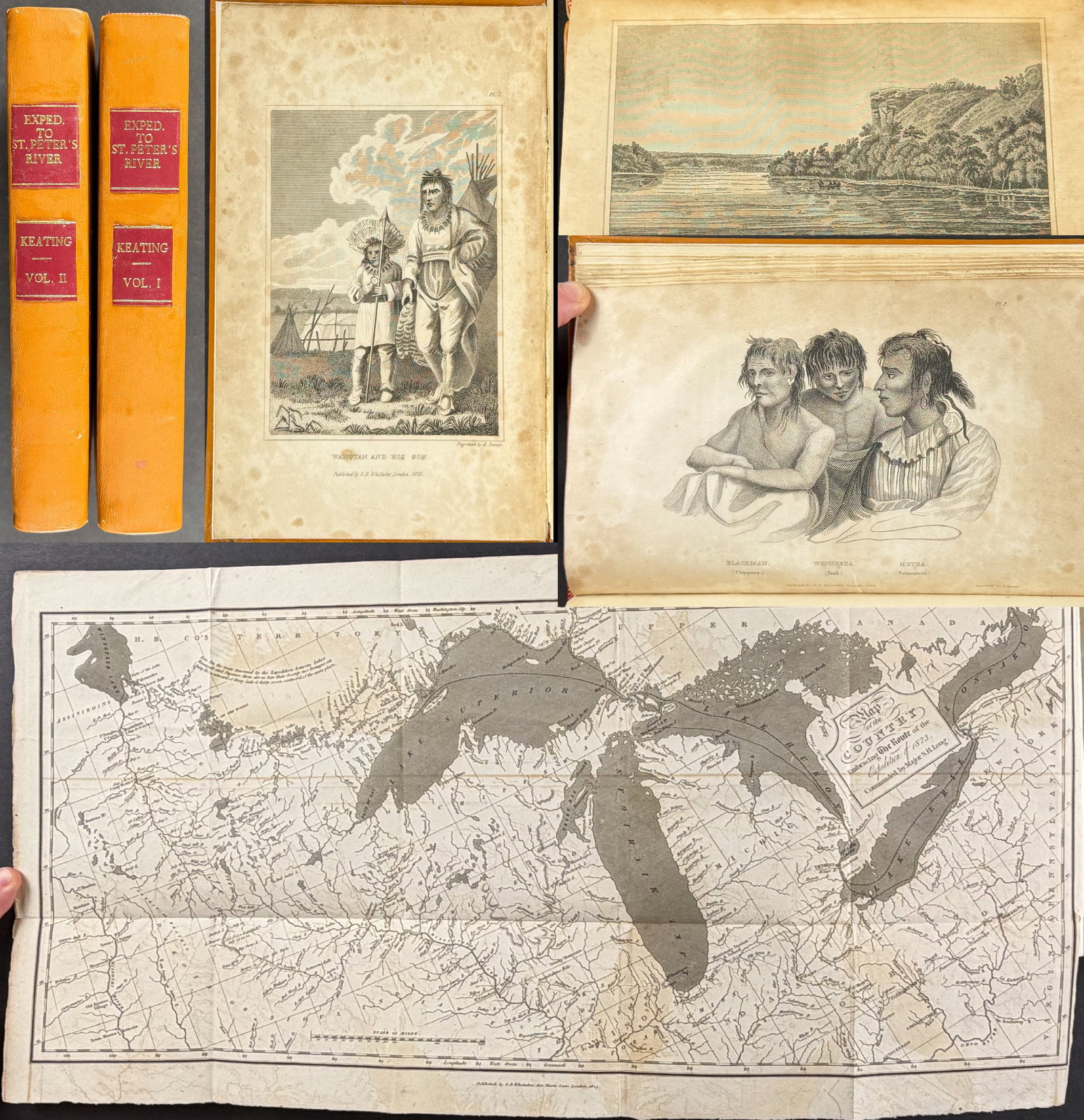 Keating's Narrative of an Expedition to the Source of St. Peter's River - Two Volumes with 8: This two volume work is William H. Keating's Narrative of an Expedition to the Source of St. Peter's River, Lake Winnepeek, Lake of the Woods, &c. Performed in the Year 1823. This is the first English