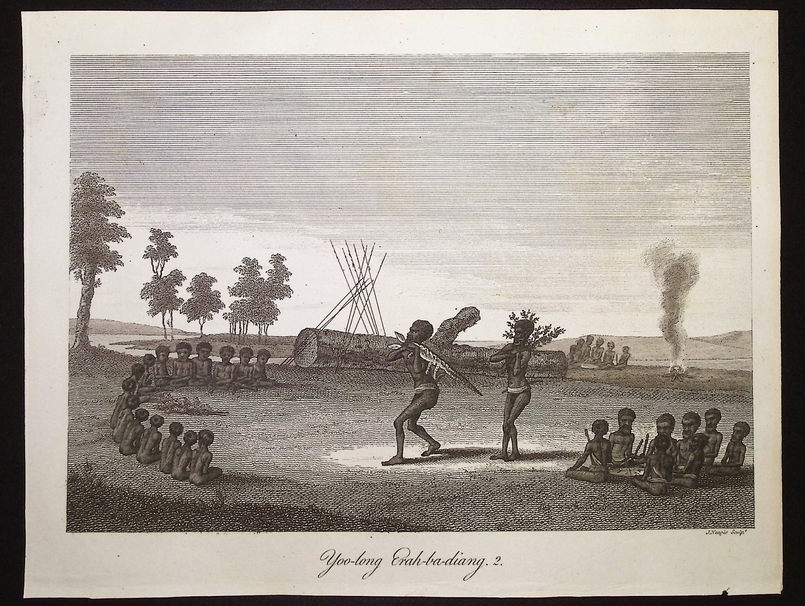 Collins - Australia (New Holland): Yoo-long Erah-ba-diang: This historical, first edition engraving is from David Collins's An Account of the English Colony in New South Wales. The work was published in London in 1798 for T. Cadell & W. Davies. The work was a