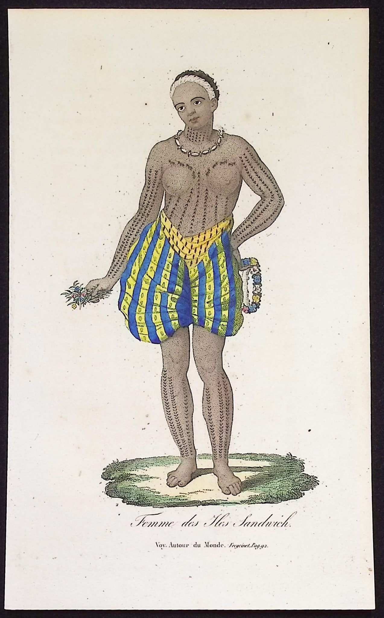 Massard & Wachsmuth, Hawaii - Woman of the Sandwich Islands [Femme des Iles Sandwich]: This originally hand-colored engraving is from Collection de portraits et costumes des diff?rents peuples qui habitent les cinq parties du monde... The engravings was published in Paris between 1835 a