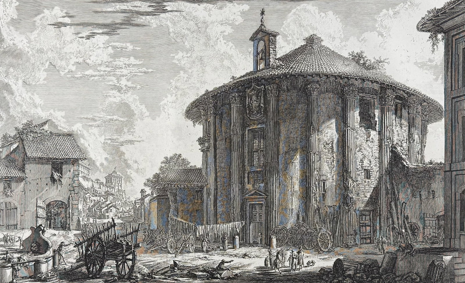Piranesi, Folio - View of the Temple of Cybele in Piazza della Bocca della Verit? [Veduta del: This extraordinary large folio etching is from Giovanni Battista Piranesi's "Vedute di Roma". This from a mixed edition of the work published in Rome & Paris likely published c1778 to early 1800s.