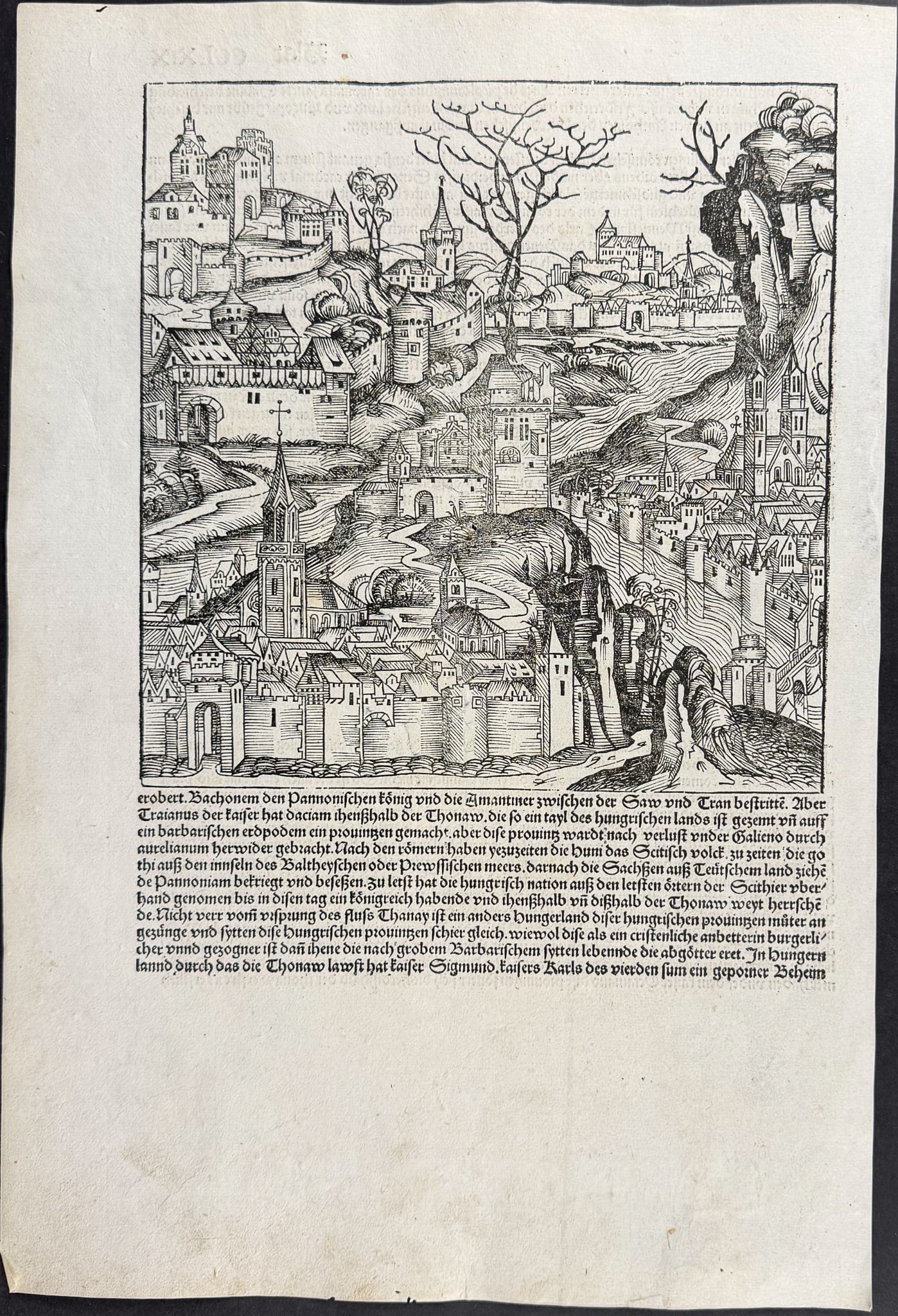 Schedel, pub. 1493 - View of European Town / Verso: Text Only (1 of 2)